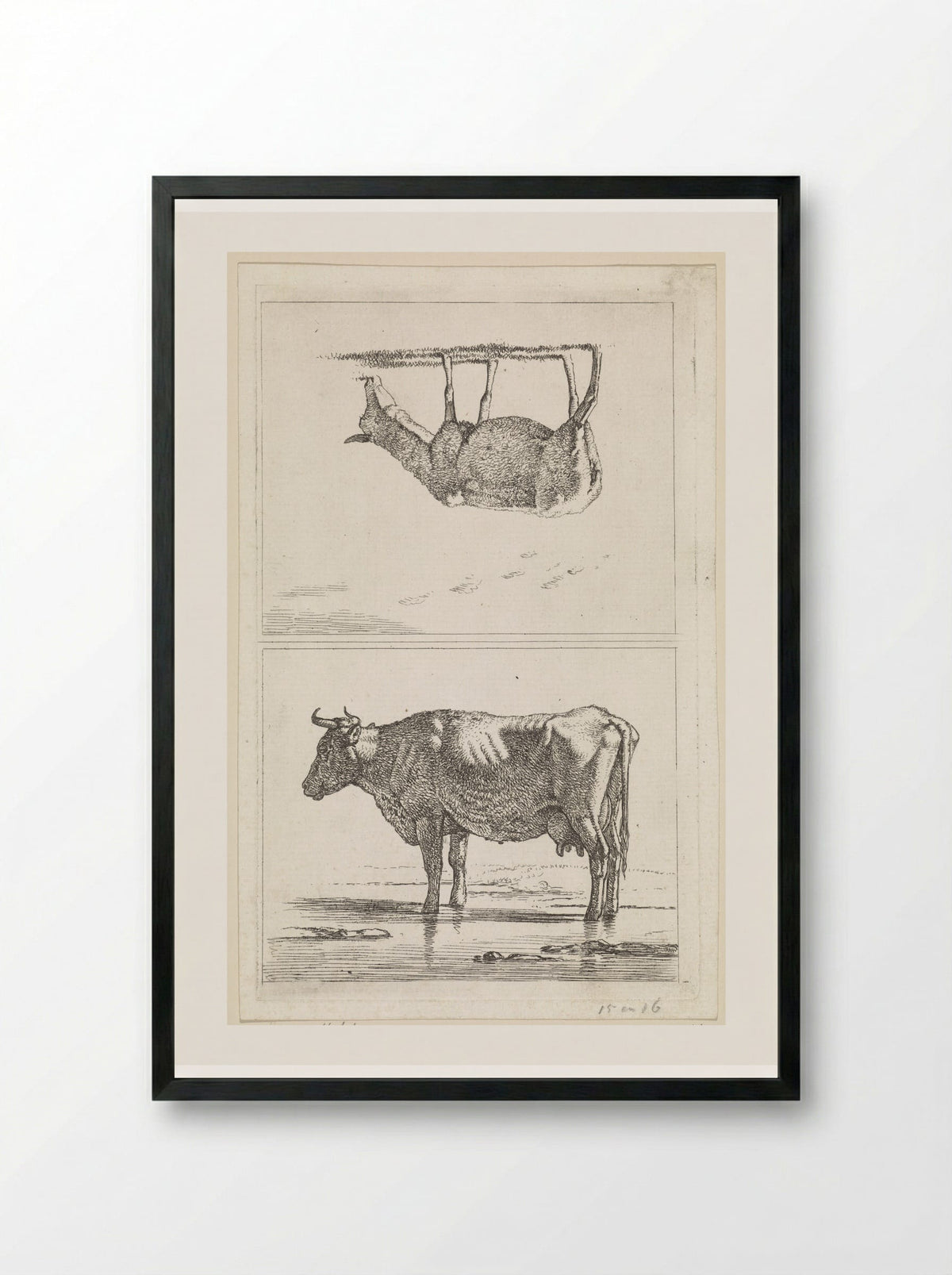 Schaap naar rechts / Staande koe in het water - Wouter Johannes van Troostwijk - Framed Print Black
