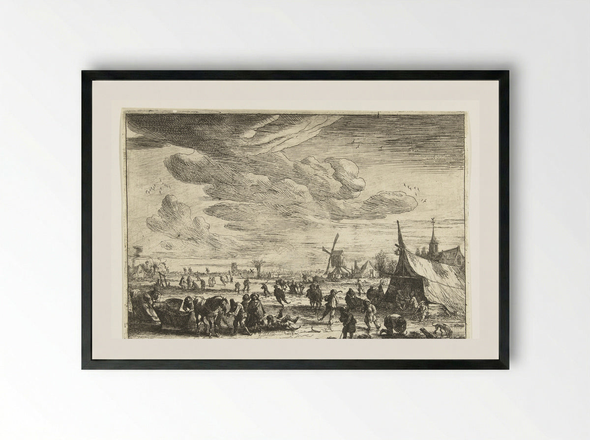 Schaatsers op het ijs - Pieter Bout - Framed Print Black