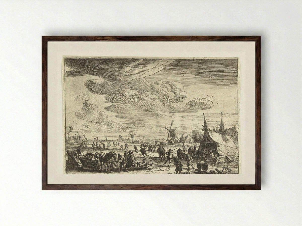Schaatsers op het ijs - Pieter Bout - Framed Print Dark Wood