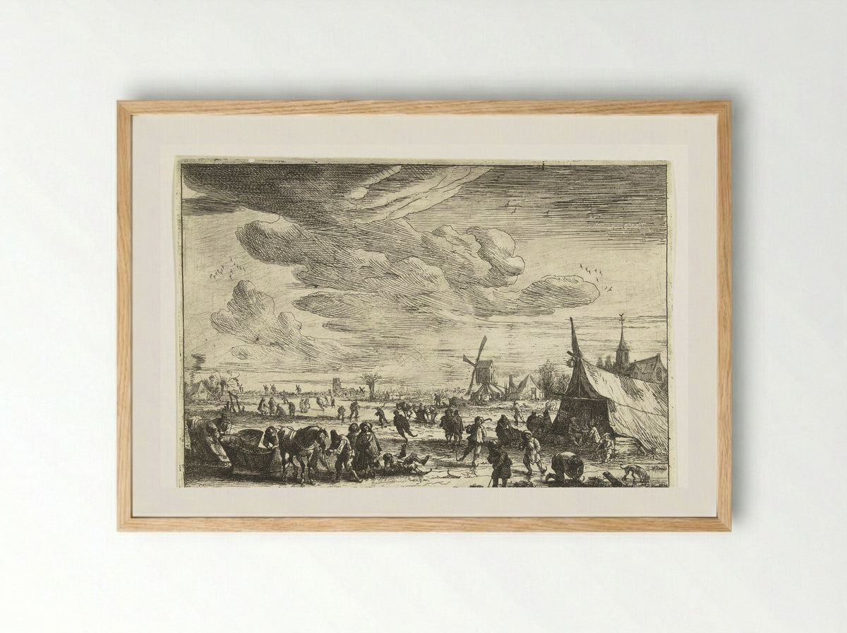Schaatsers op het ijs - Pieter Bout - Framed Print Wood