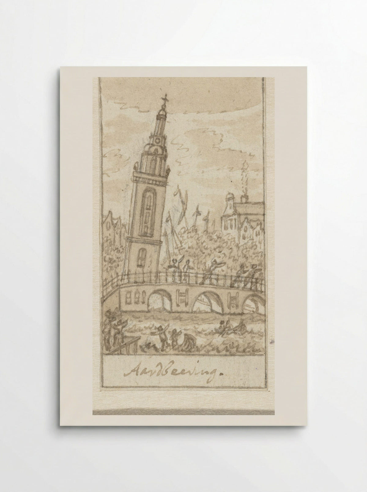Scheefstaande Jan Roodenpoortstoren bij de aardbeving van 1692 - Simon Fokke - Poster
