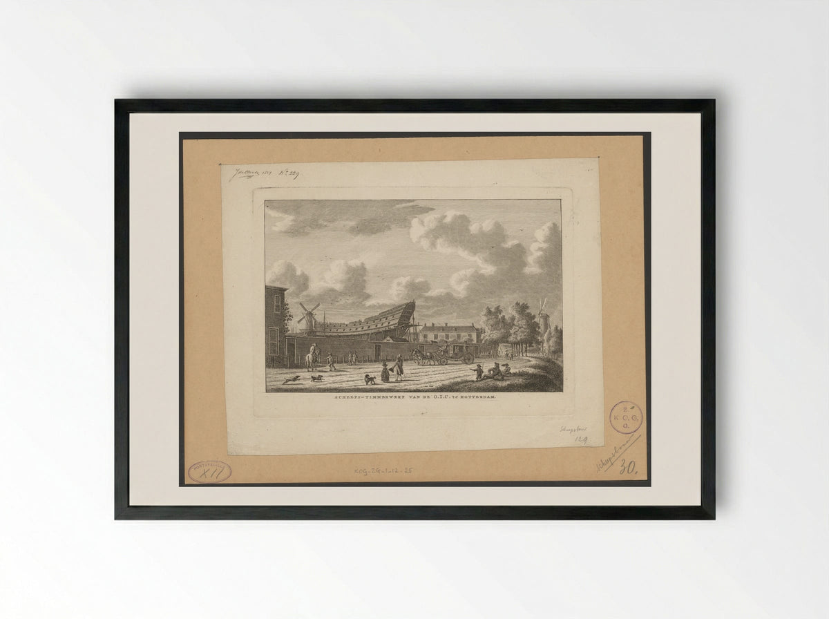 Scheeps-timmerwerf van de O.I.C. te Rotterdam - Carel Frederik Bendorp (I) - Framed Print Black
