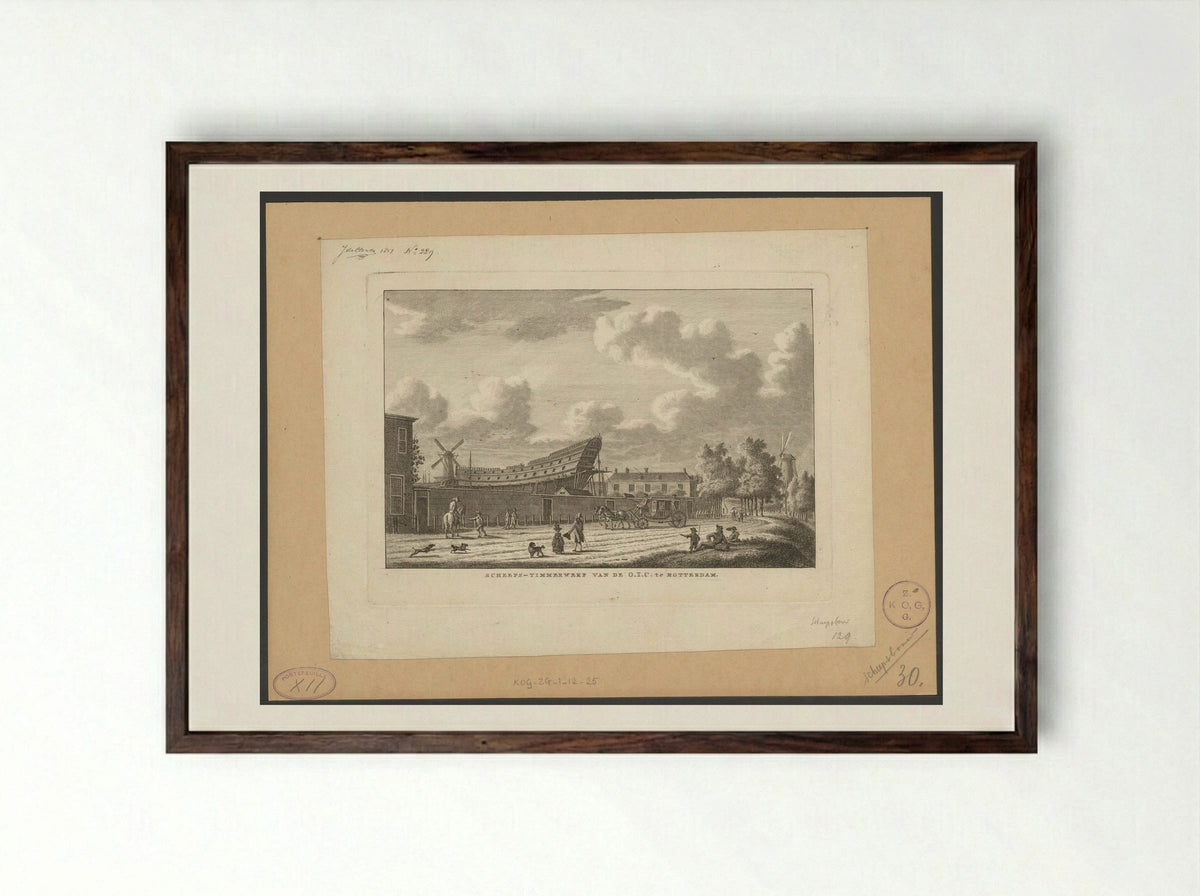 Scheeps-timmerwerf van de O.I.C. te Rotterdam - Carel Frederik Bendorp (I) - Framed Print Dark Wood
