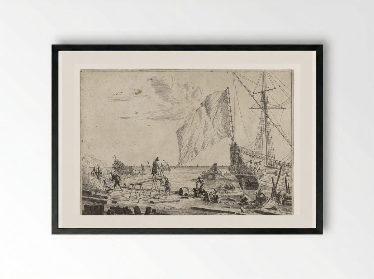 Scheepswerf (Shipyard) - Reinier Nooms - Framed Print Black
