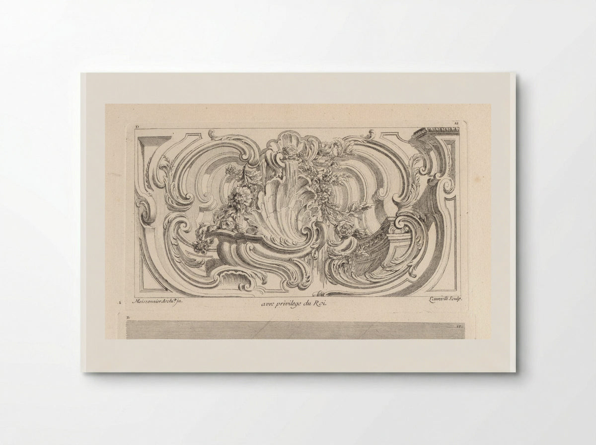 Schelp en bloemenguirlandes in kader - Gabriel Huquier - Poster