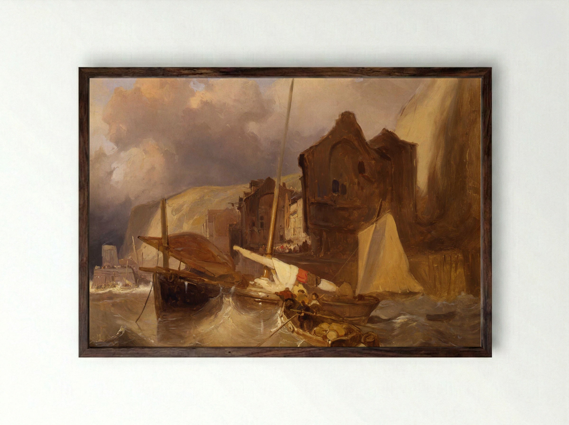 Schepen bij laag water in een Franse haven - Wijnand Nuijen - Framed Print Dark Wood
