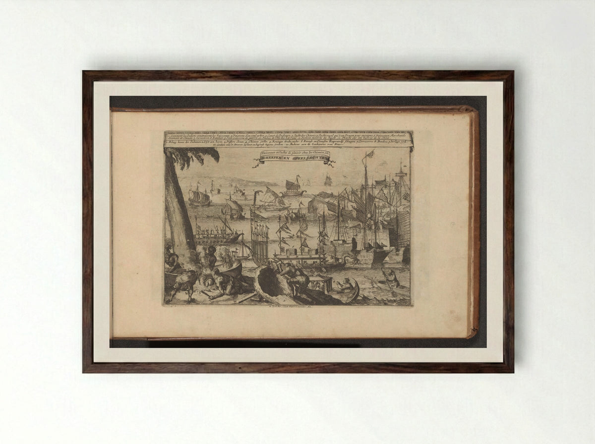 Schepen en speeljachten - Romeyn de Hooghe - Framed Print Dark Wood