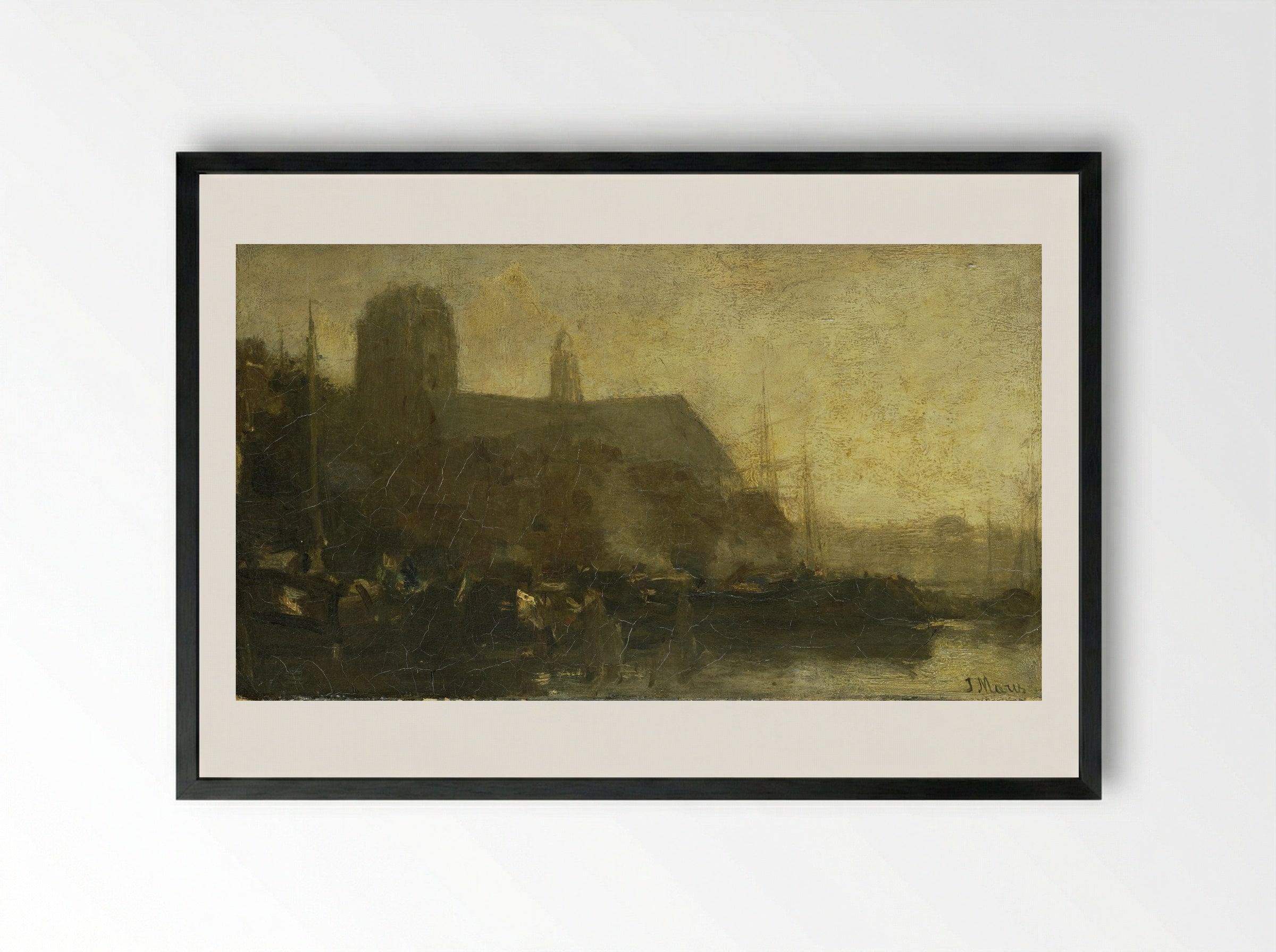 Schepen in de haven van Dordrecht - Jacob Maris - Framed Print Black