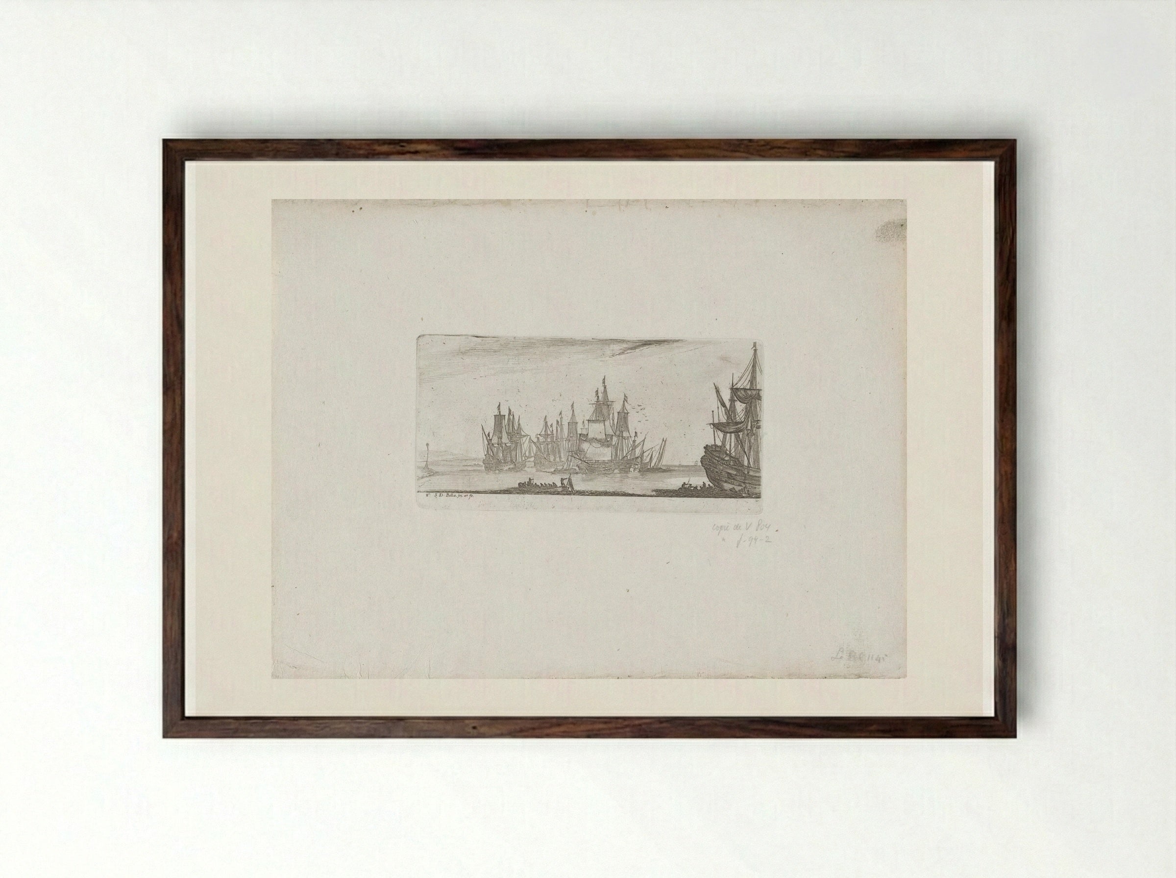 Schepen op de rede - Stefano della Bella - Framed Print Dark Wood