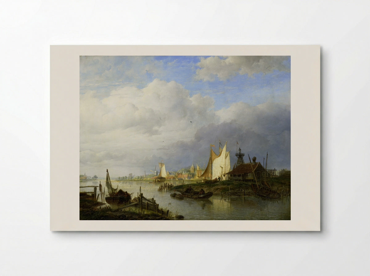 Schepen op een rivier bij een lichtbaken - Hendrik Vettewinkel - Poster
