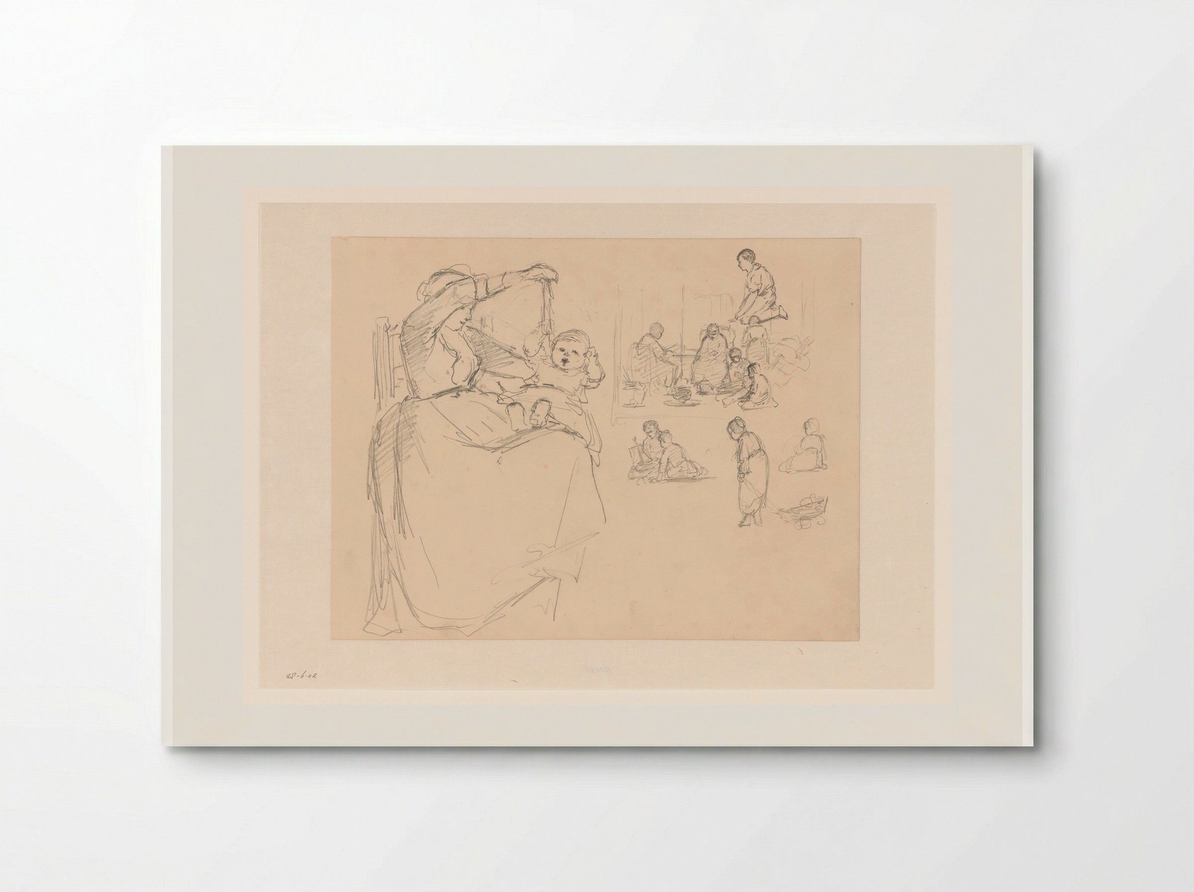 Schetsblad met moeder en spelende kinderen - Hendrik Valkenburg - Poster