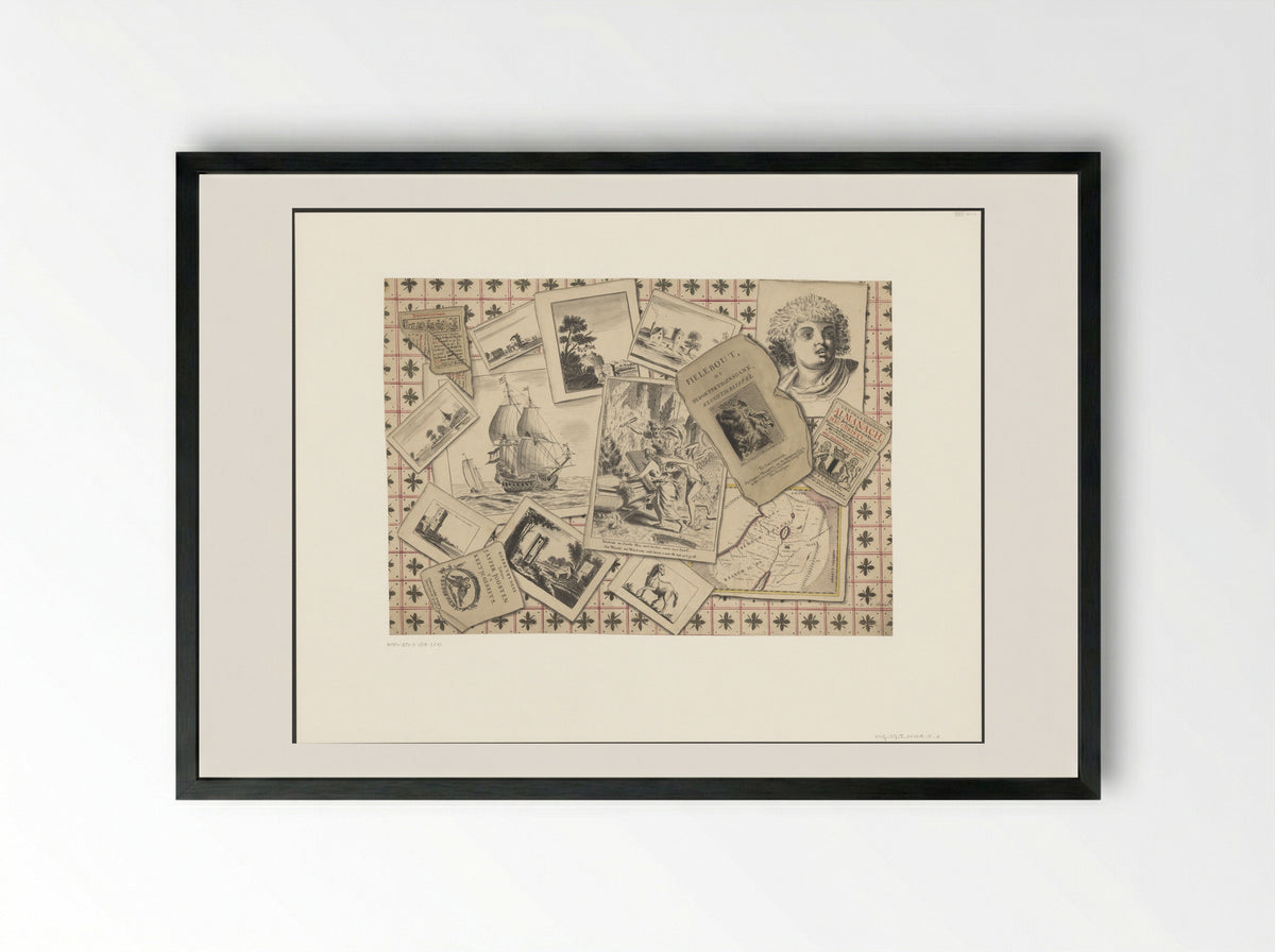 Schijnbedrieger met de prent Woede en Wanhoop trekken Amor richting het graf van Gerard de Lairesse - D.F. Robart - Framed Print Black