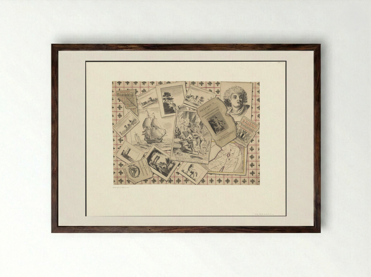Schijnbedrieger met de prent Woede en Wanhoop trekken Amor richting het graf van Gerard de Lairesse - D.F. Robart - Framed Print Dark Wood