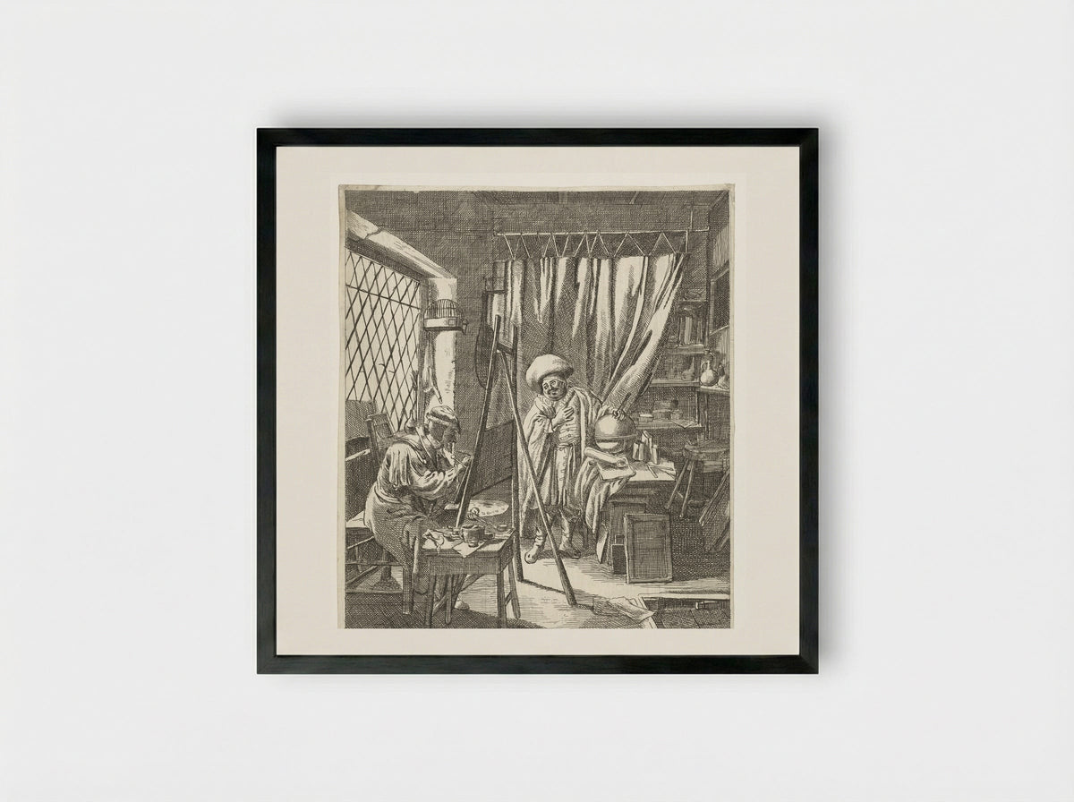 Schilder met een model in zijn atelier - Wouter Dam - Framed Print Black