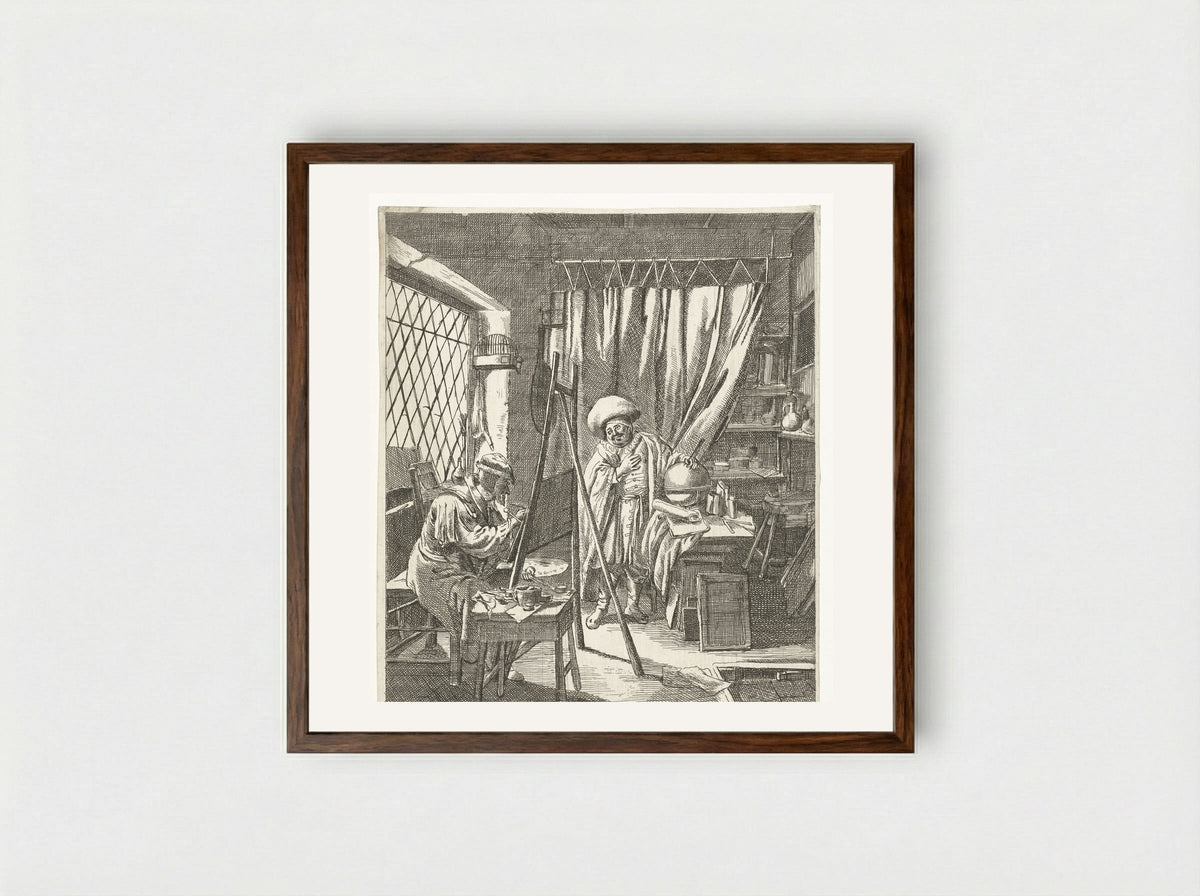 Schilder met een model in zijn atelier - Wouter Dam - Framed Print Dark Wood