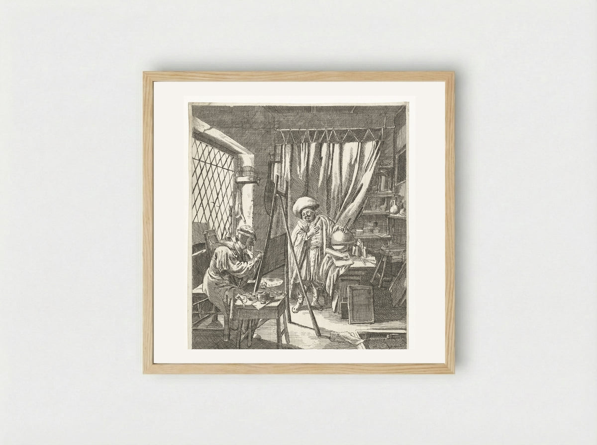 Schilder met een model in zijn atelier - Wouter Dam - Framed Print Wood