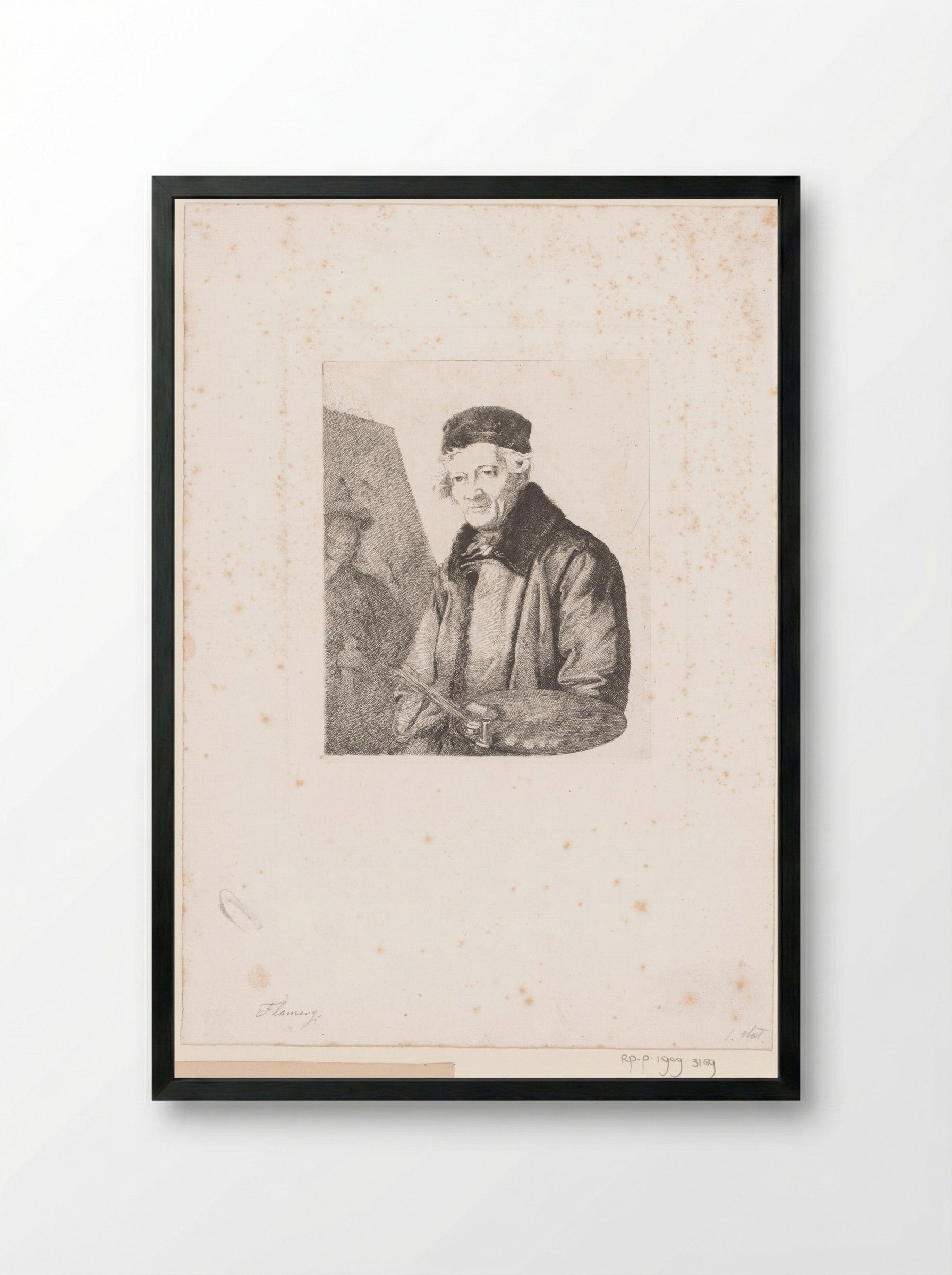Schilder met palet bij zijn ezel - Léopold Flameng - Framed Print Black