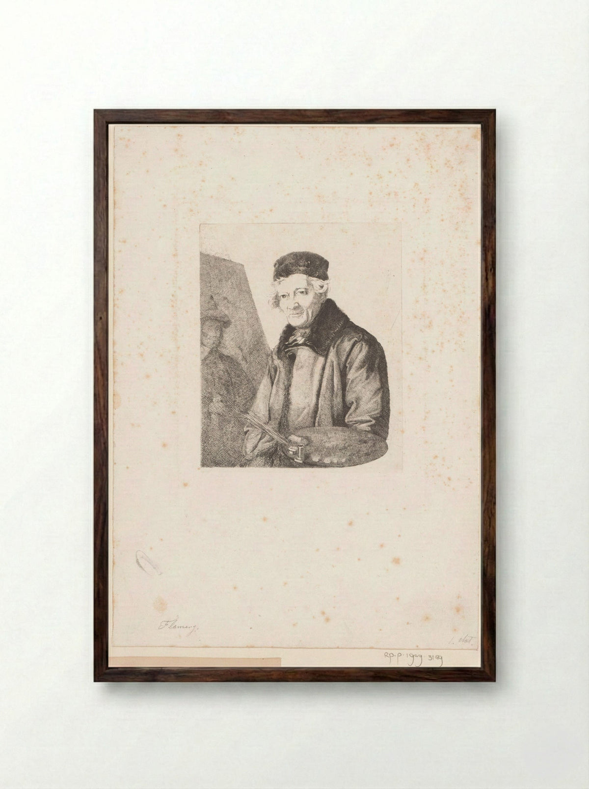 Schilder met palet bij zijn ezel - Léopold Flameng - Framed Print Dark Wood