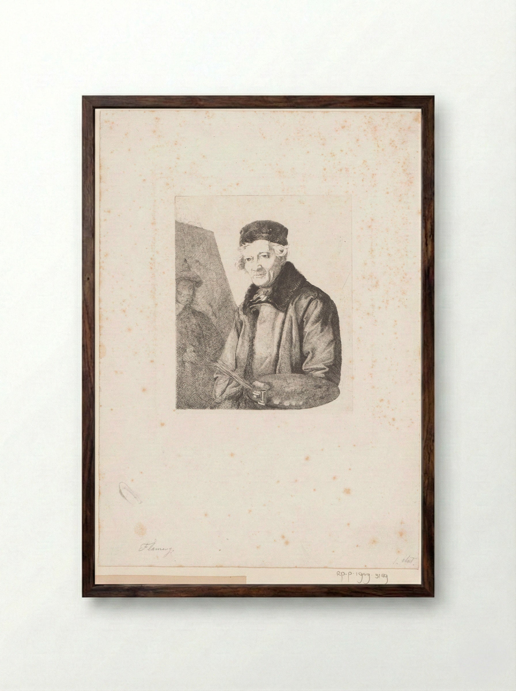 Schilder met palet bij zijn ezel - Léopold Flameng - Framed Print Dark Wood