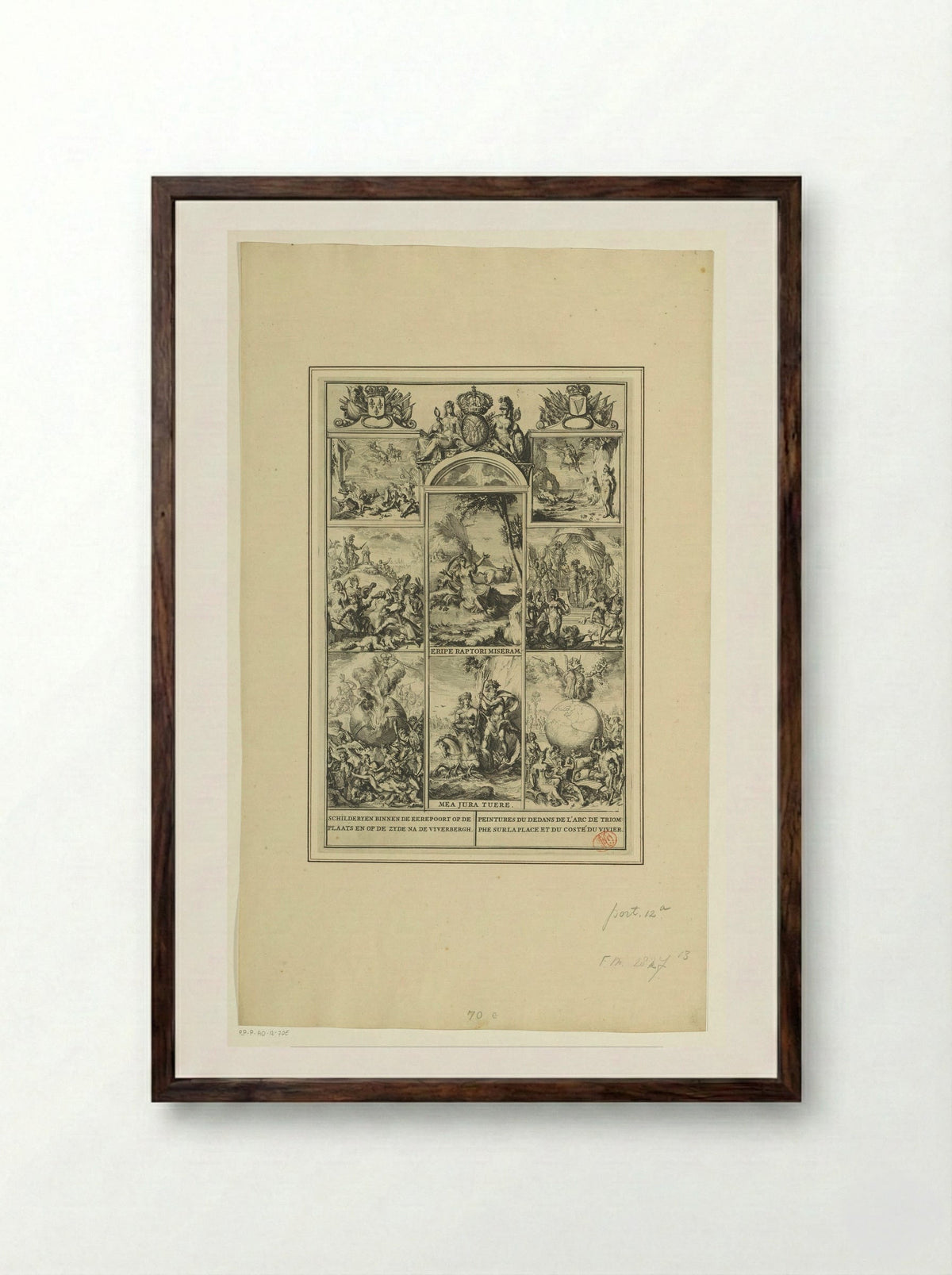 Schilderijen op de triomfoog op de Plaats - Romeyn de Hooghe - Framed Print Dark Wood