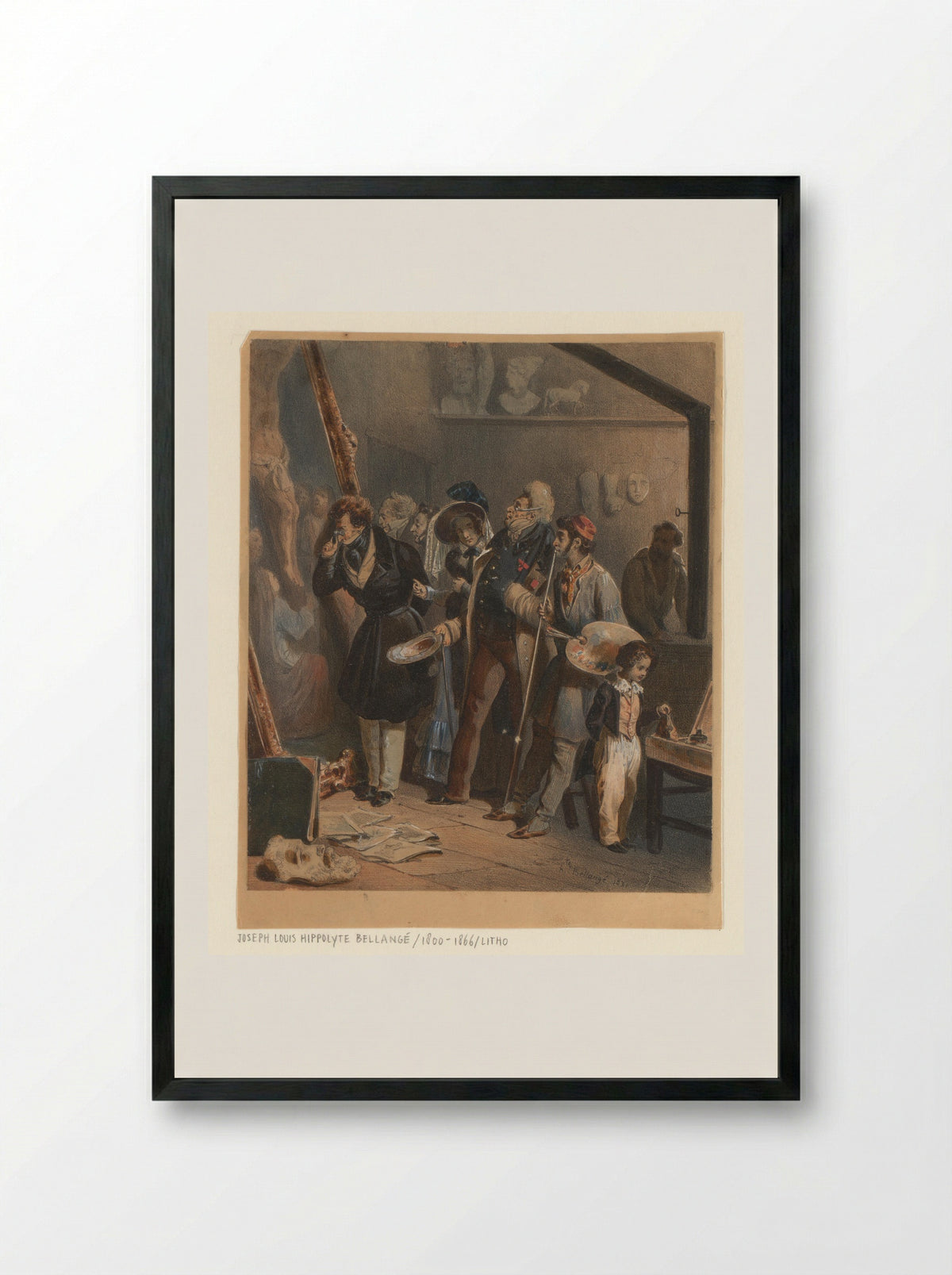 Schildersatelier met bezoekers - Hippolyte Bellangé - Framed Print Black