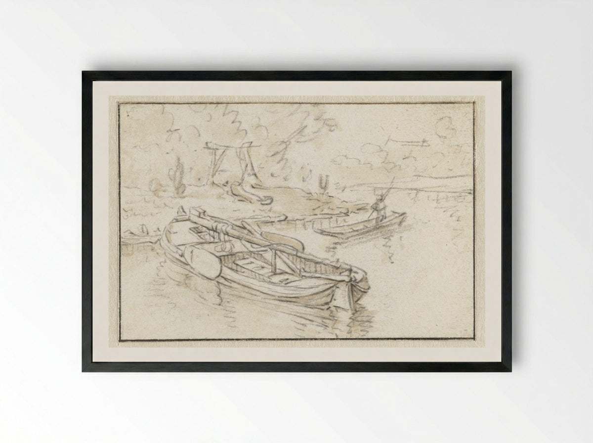 Schip bij een scheepstimmerwerf - Herman Saftleven - Framed Print Black