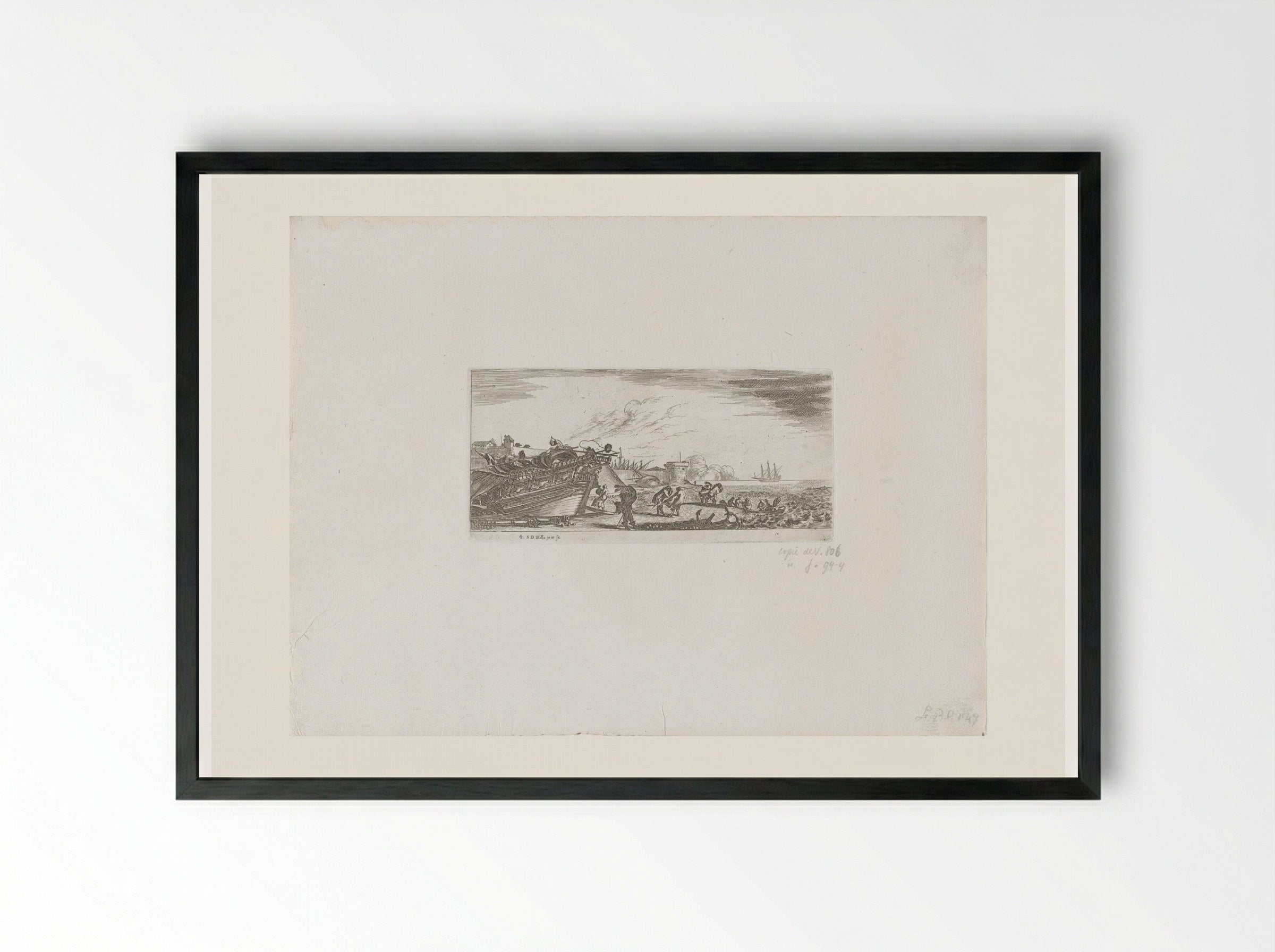 Schip bij een steiger (Ship at a Quay) - Giovanni Giacomo de' Rossi - Framed Print Black