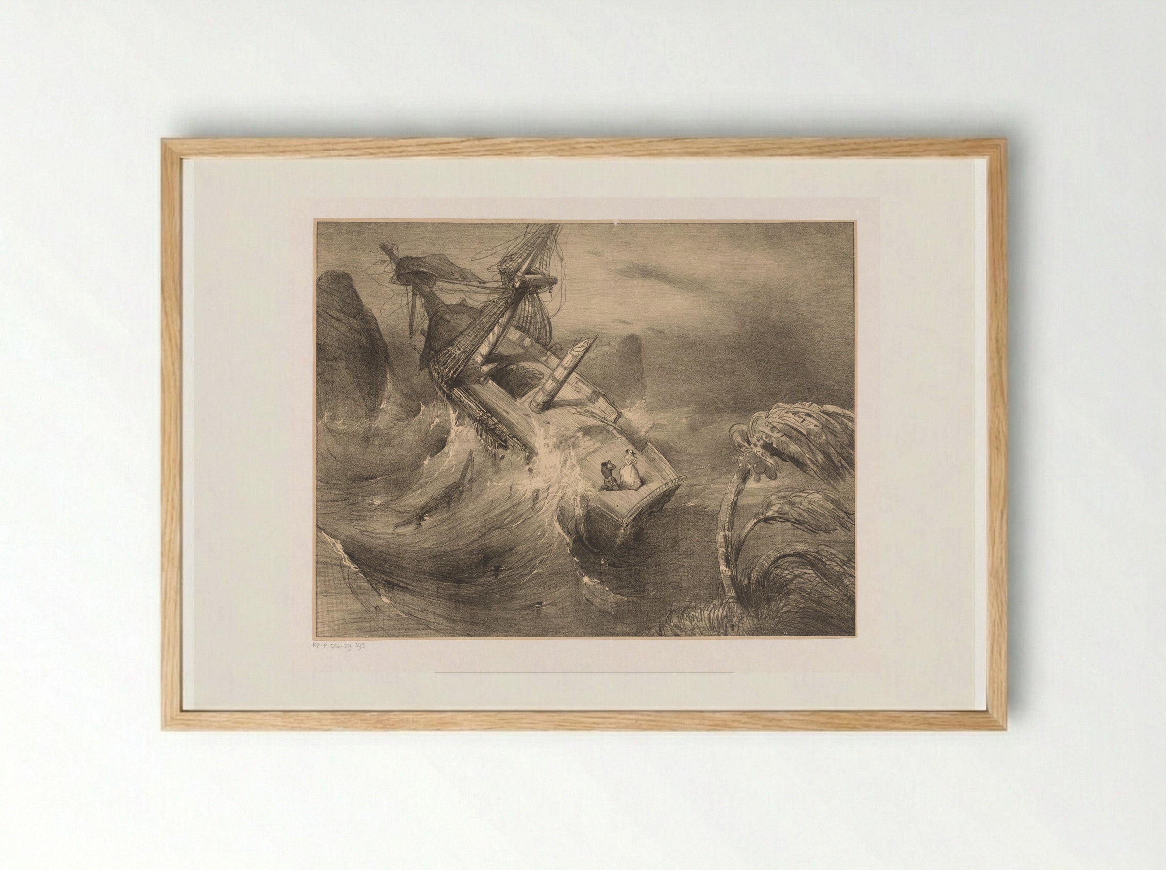 Schip in nood bij hevige storm - Charles Rochussen - Framed Print Wood