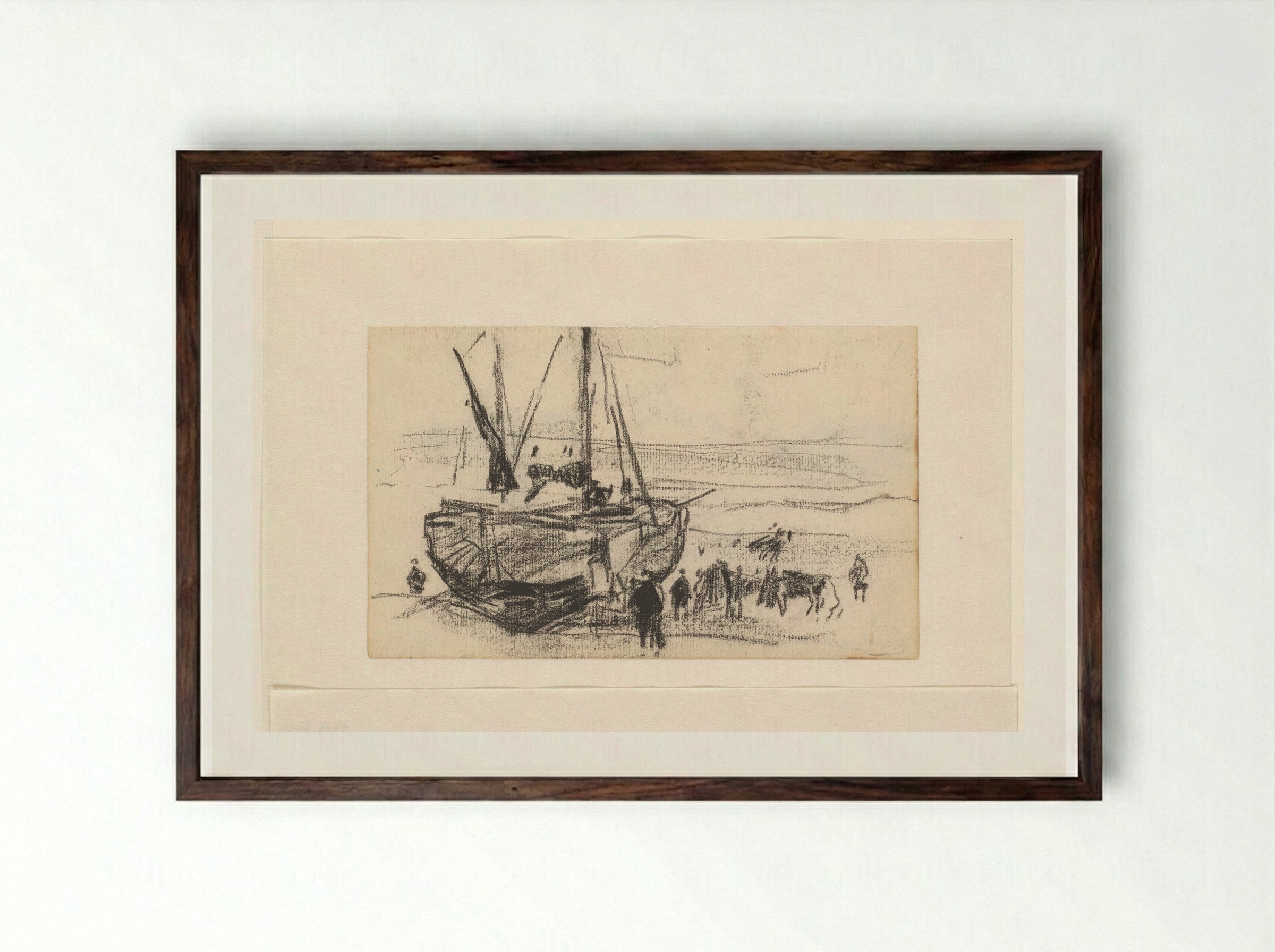 Schip op het strand - Willem Bastiaan Tholen - Framed Print Dark Wood