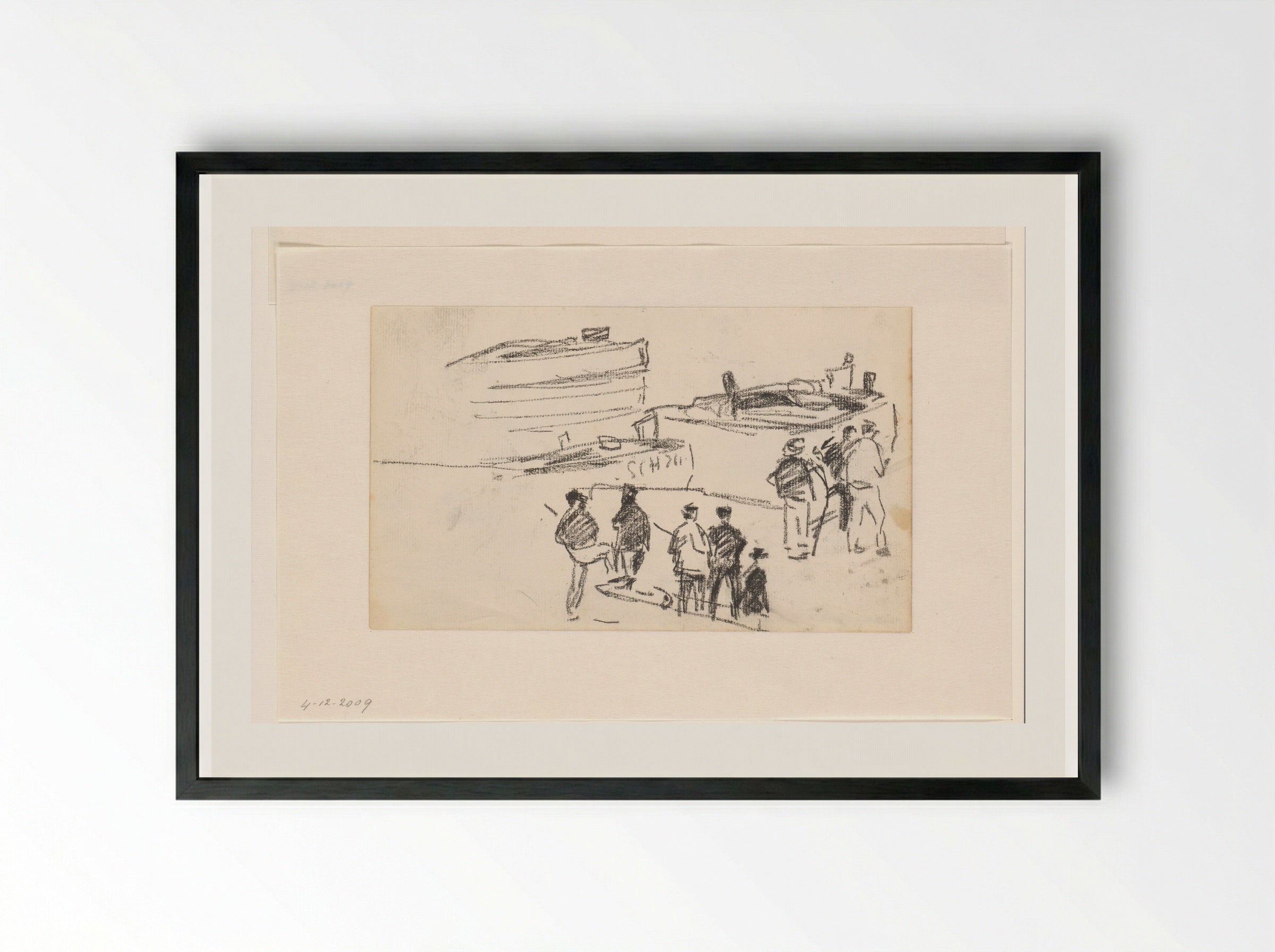 Schippers aan wal met schepen op de achtergrond - Willem Bastiaan Tholen - Framed Print Black
