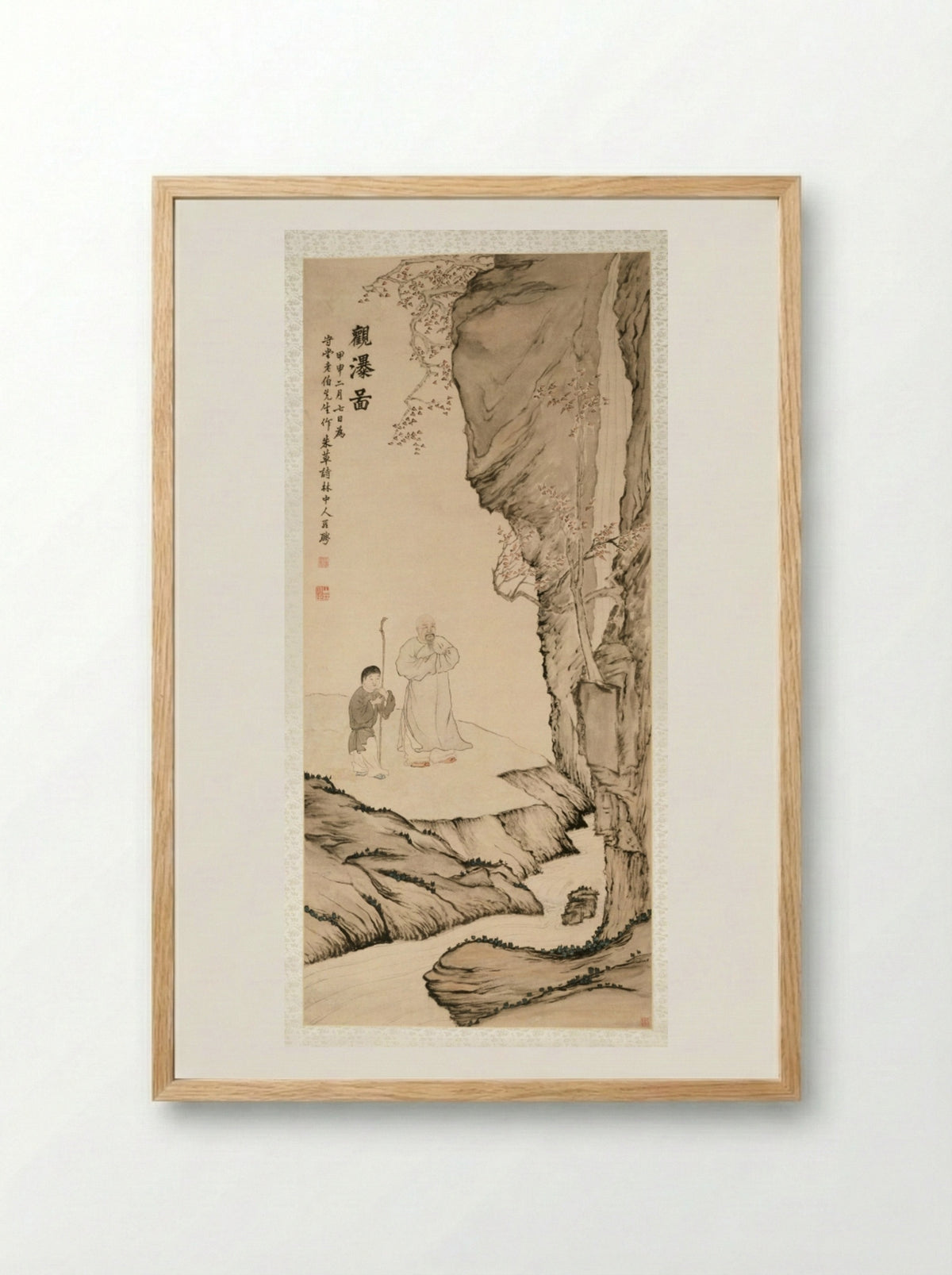 Scholar Watching the Waterfall - Luo Ping - Framed Print Wood