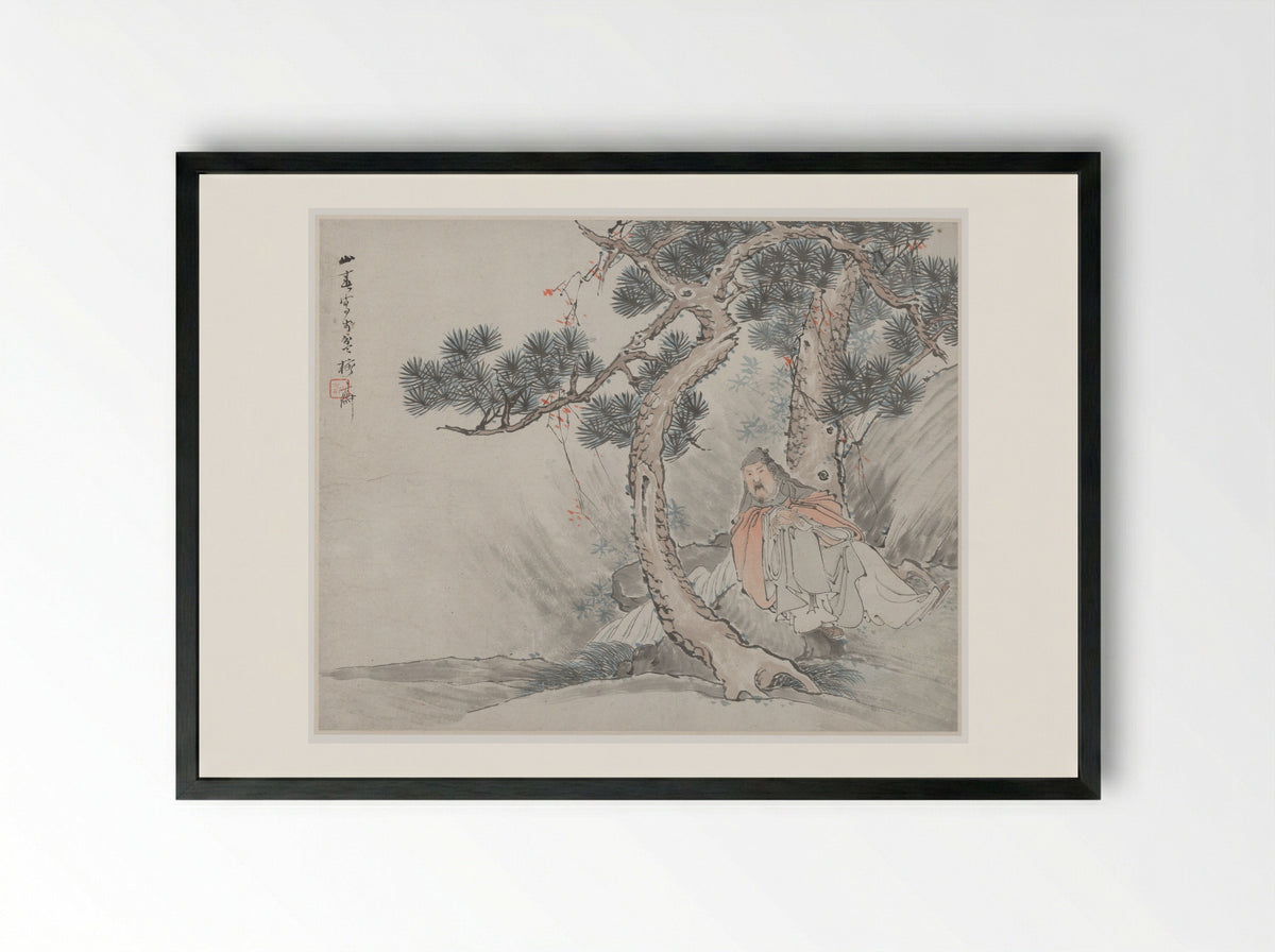 Scholar in Landscape - Sha Fu - Framed Print Black