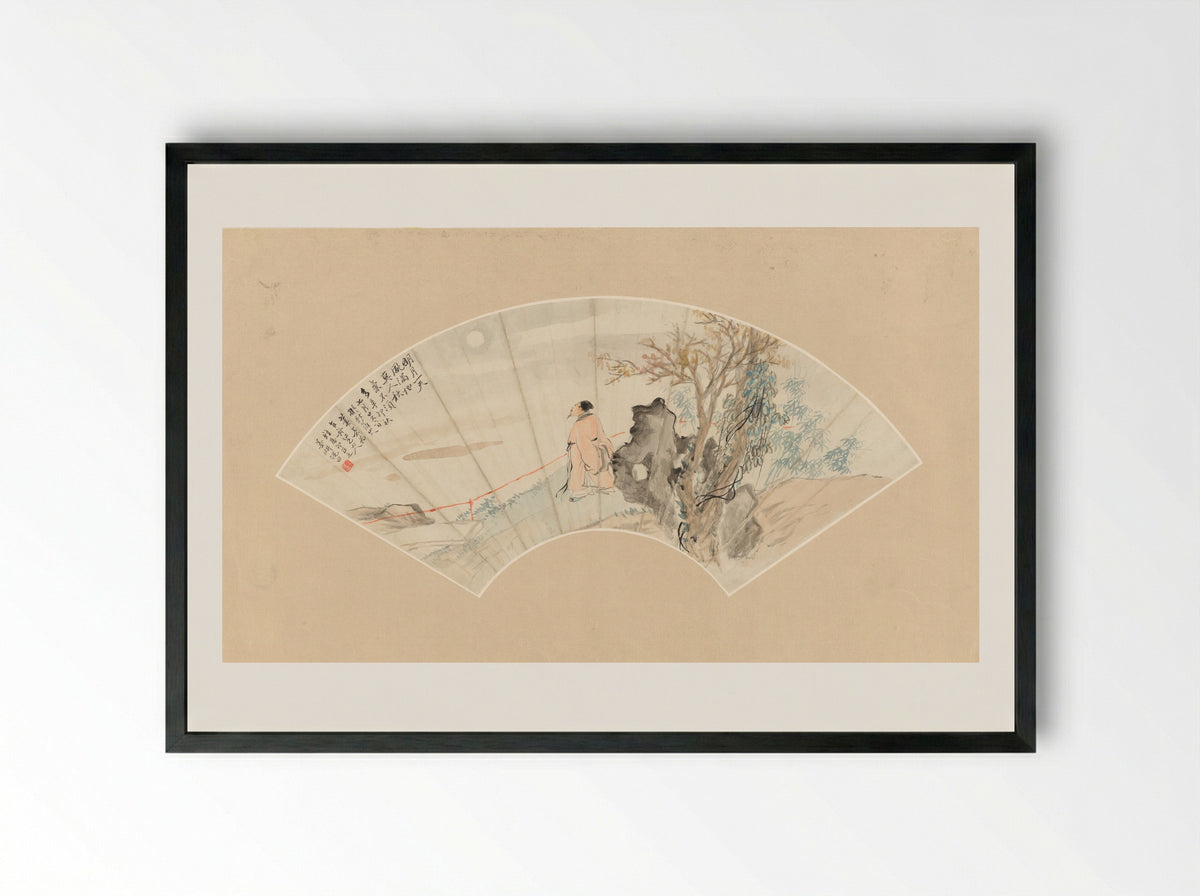 Scholar in Landscape - Ni Tian - Framed Print Black