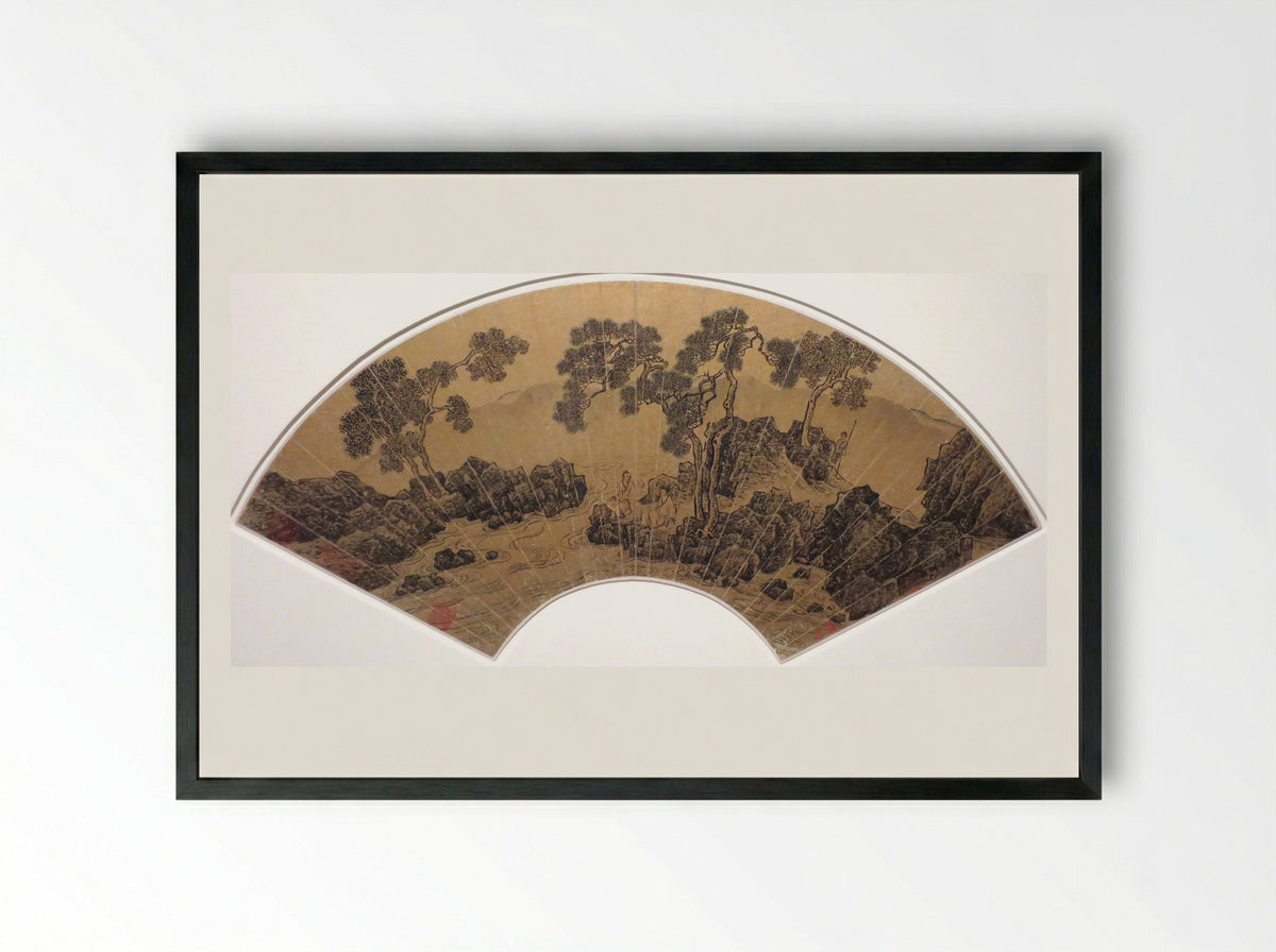 Scholar in a Mountain Retreat - Zhou Chen - Framed Print Black