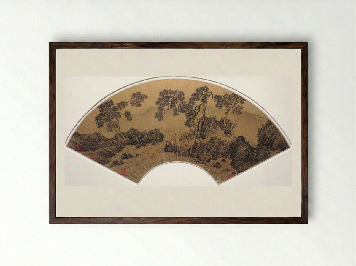 Scholar in a Mountain Retreat - Zhou Chen - Framed Print Dark Wood