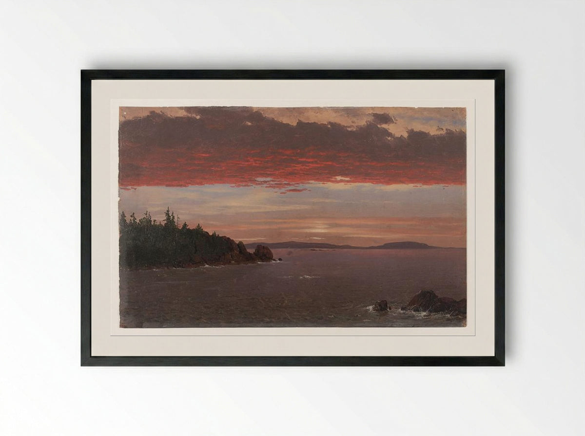 Schoodic Peninsula from Mount Desert at Sunrise - Frederic Edwin Church - Framed Print Black