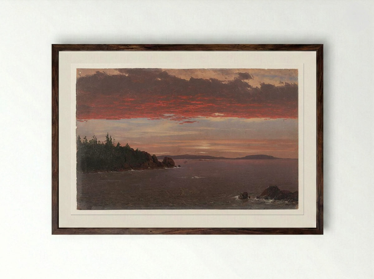 Schoodic Peninsula from Mount Desert at Sunrise - Frederic Edwin Church - Framed Print Dark Wood