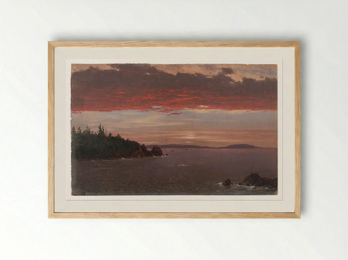 Schoodic Peninsula from Mount Desert at Sunrise - Frederic Edwin Church - Framed Print Wood