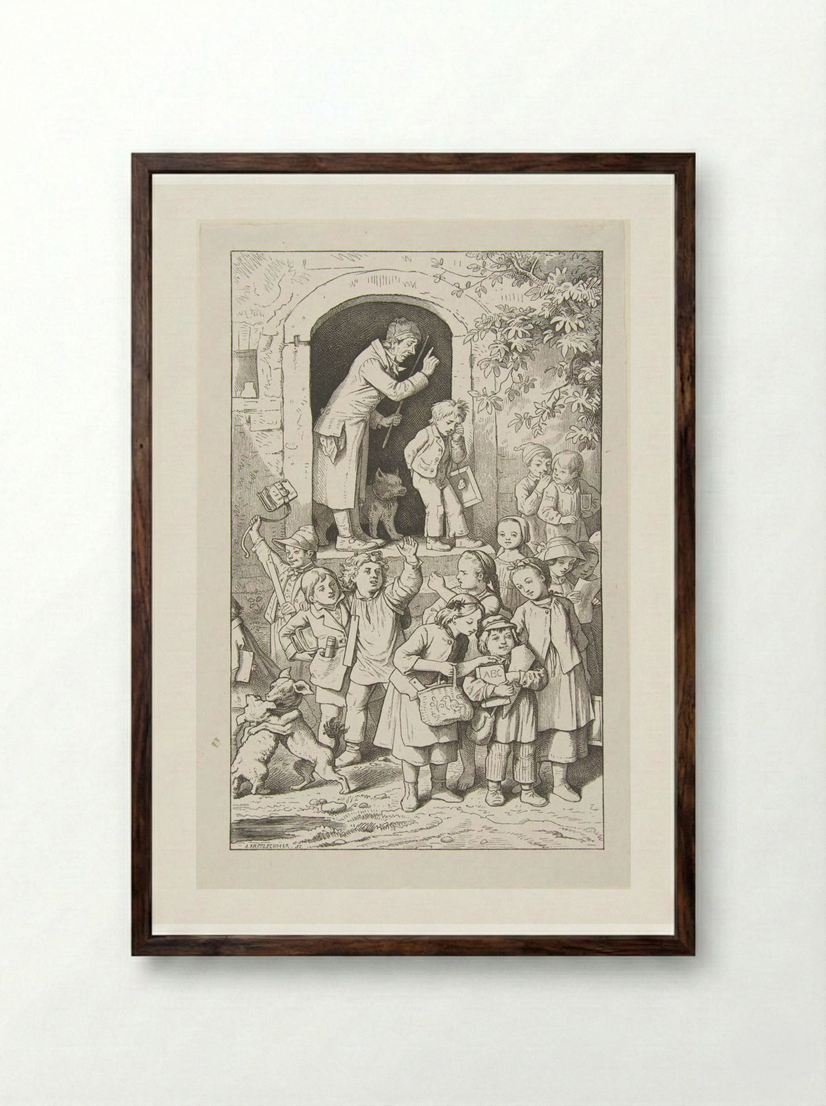 School is Out - Adrian Ludwig Richter - Framed Print Dark Wood