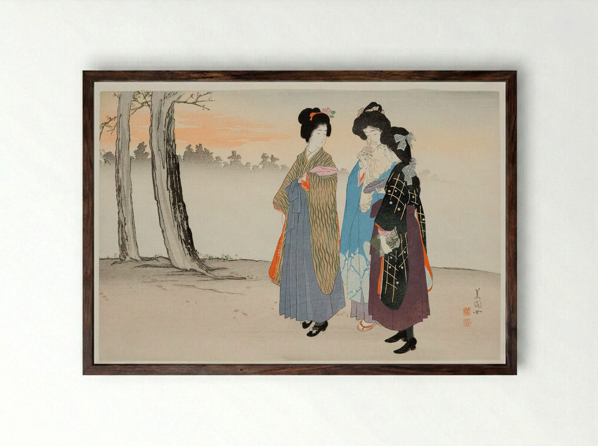 Schoolgirls Homeward Bound - Ikeda Shōen - Framed Print Dark Wood