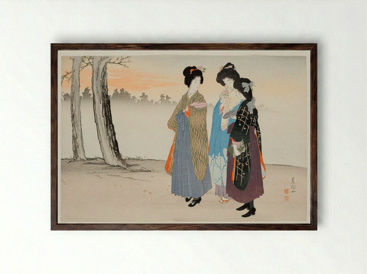 Schoolgirls Homeward Bound - Ikeda Shōen - Framed Print Dark Wood