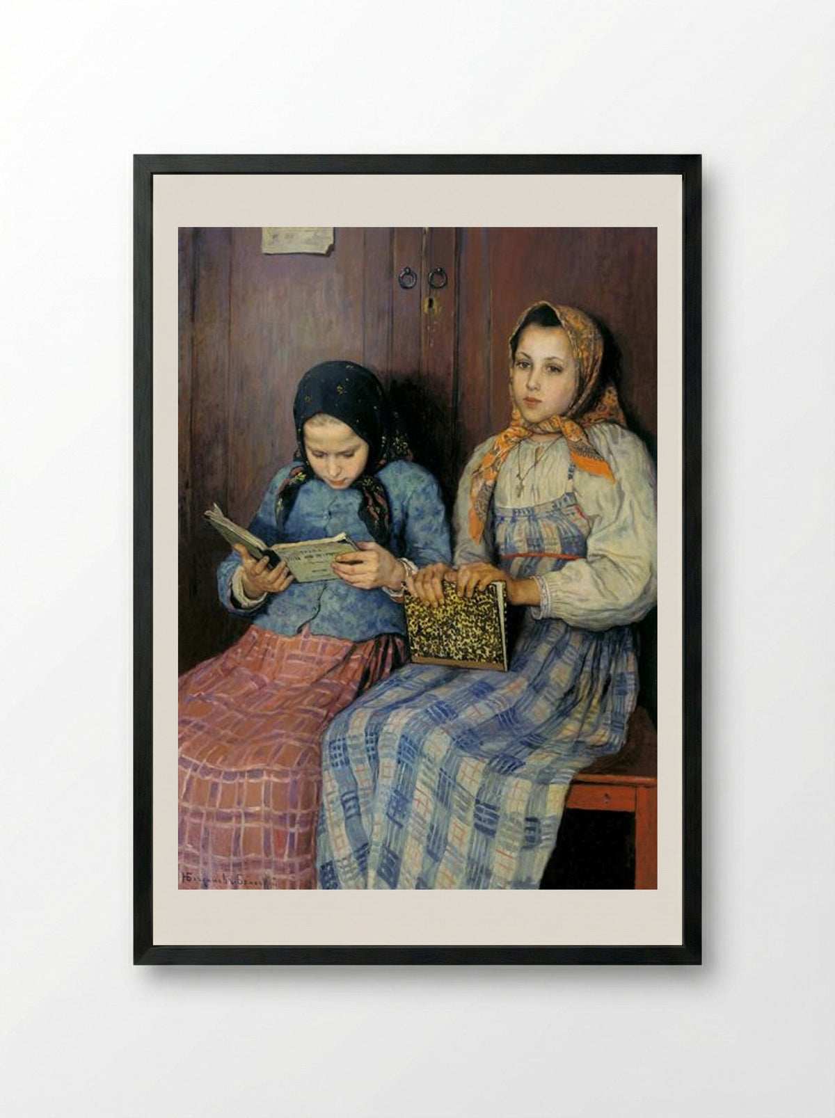 Schoolgirls - Nikolay Bogdanov-Belsky - Framed Print Black