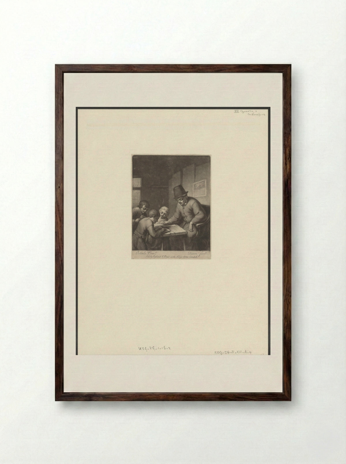 Schoolmaster with Three Pupils - John Dixon - Framed Print Dark Wood