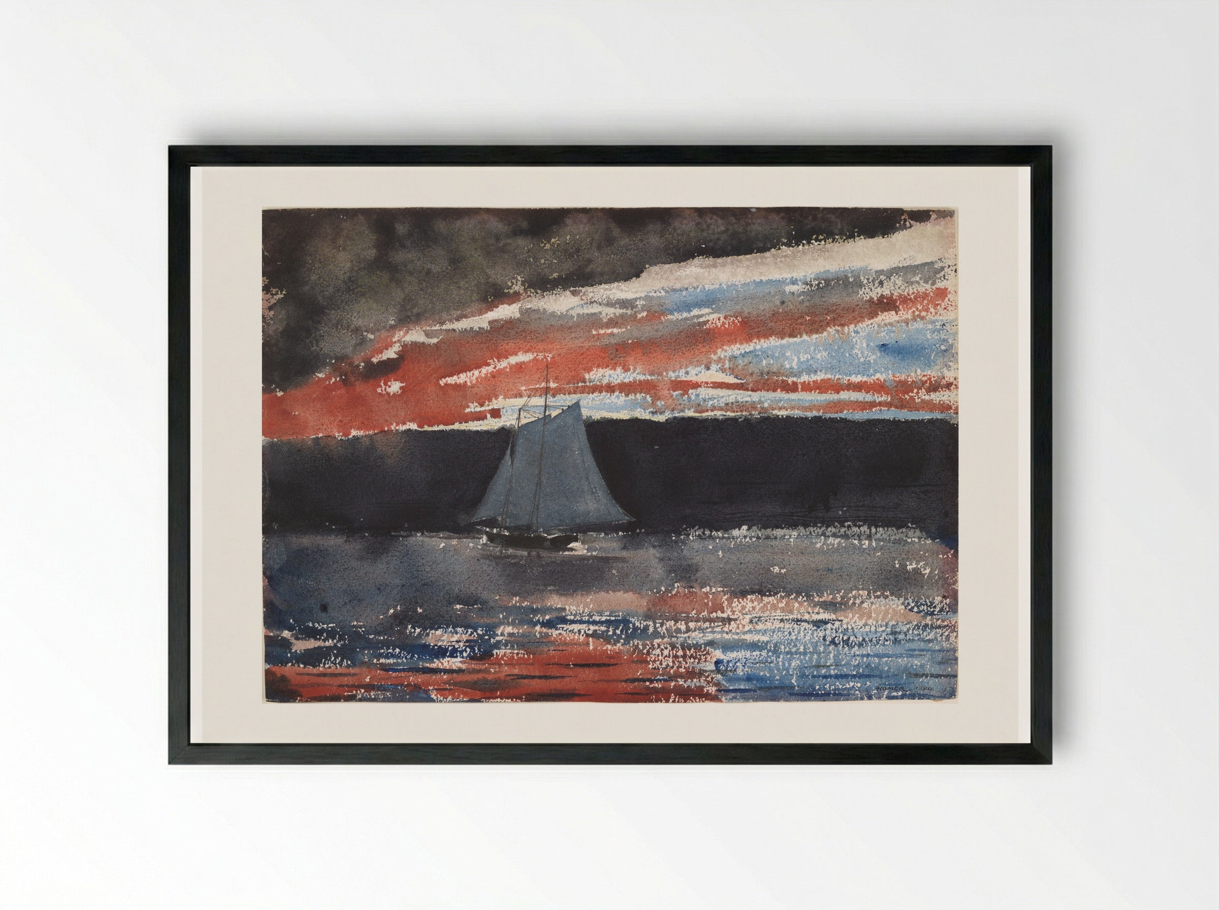 Schooner at Sunset - Winslow Homer - Framed Print Black