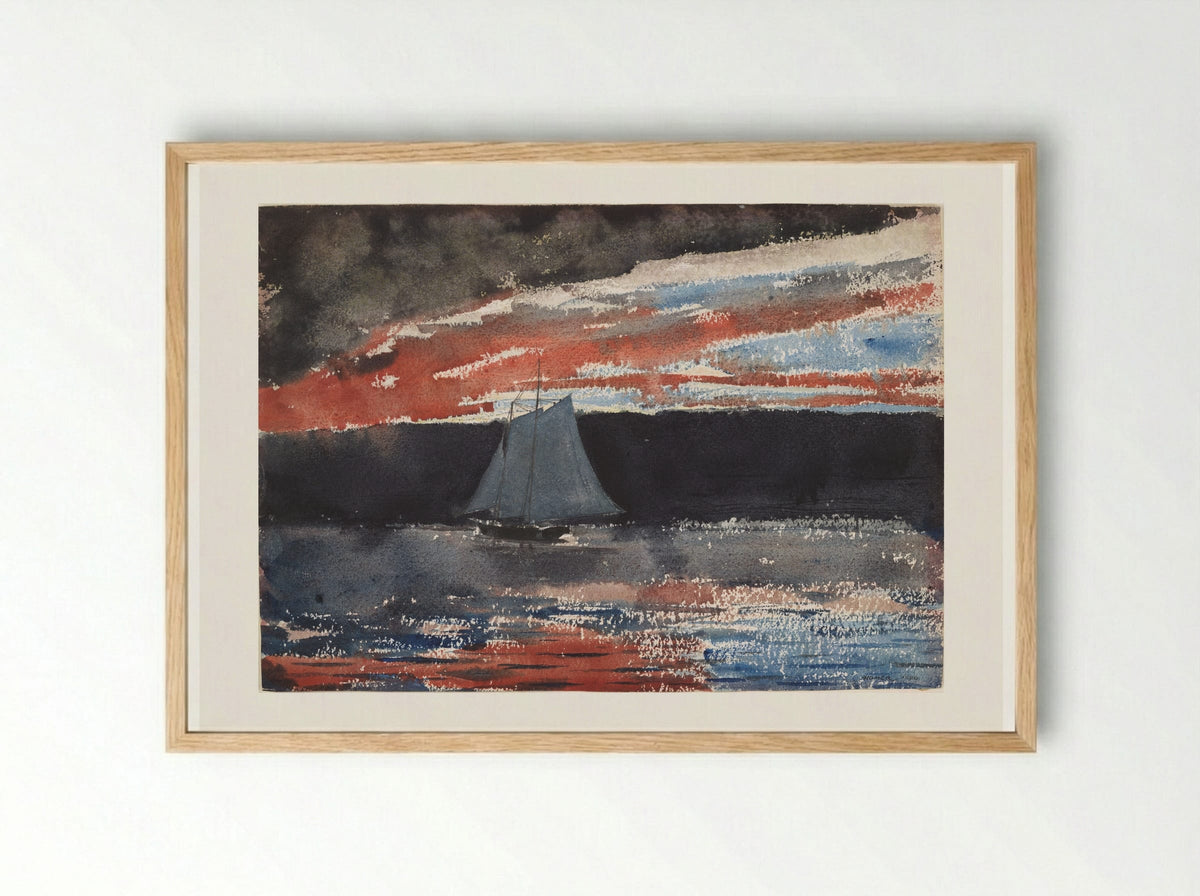 Schooner at Sunset - Winslow Homer - Framed Print Wood