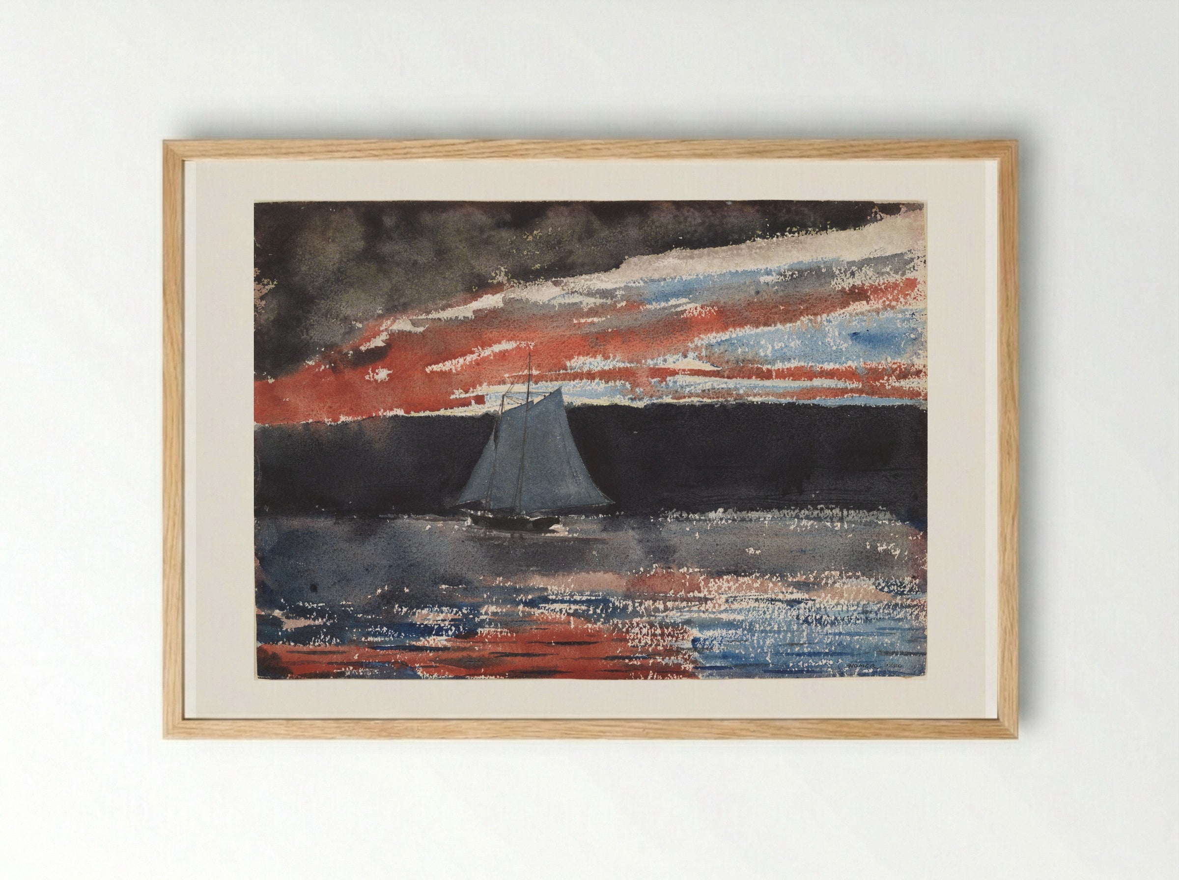 Schooner at Sunset - Winslow Homer - Framed Print Wood
