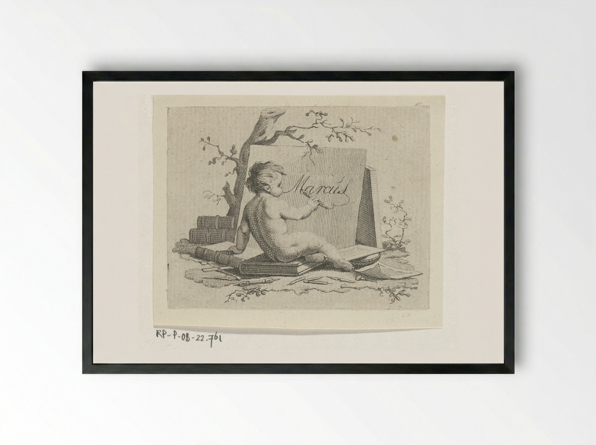 Schrijvende putto - Jacob Ernst Marcus - Framed Print Black