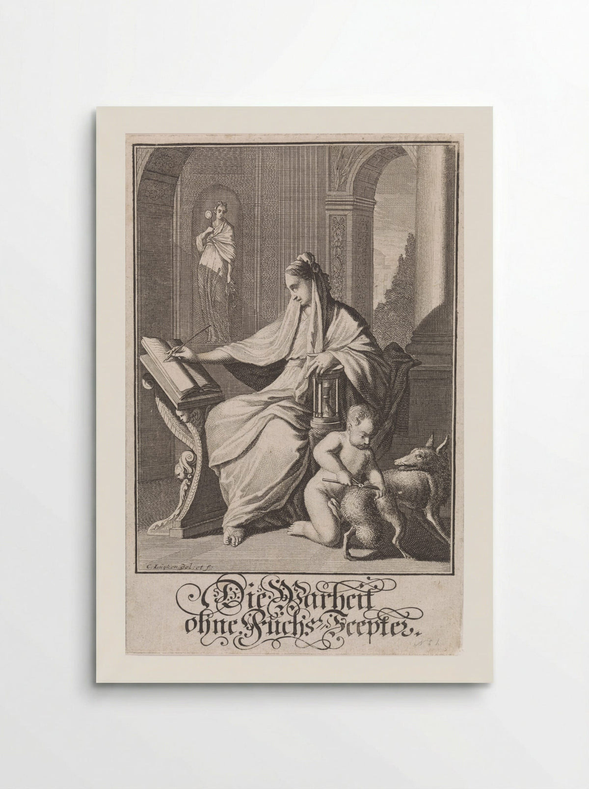 Schrijvende vrouw met zandloper - Christoph Weigel - Poster