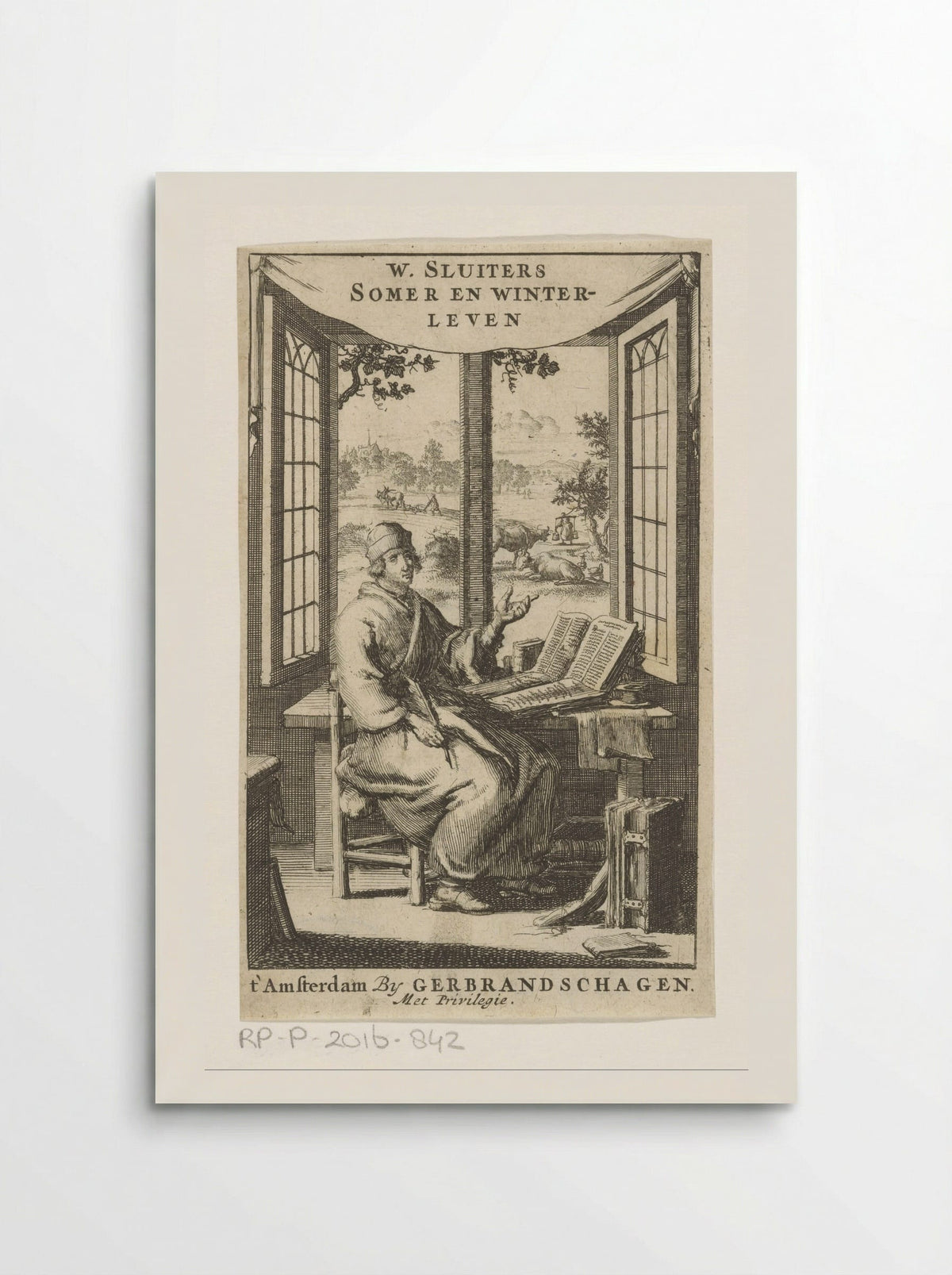Schrijver aan bureau bij geopend venster - Jan Luyken - Poster
