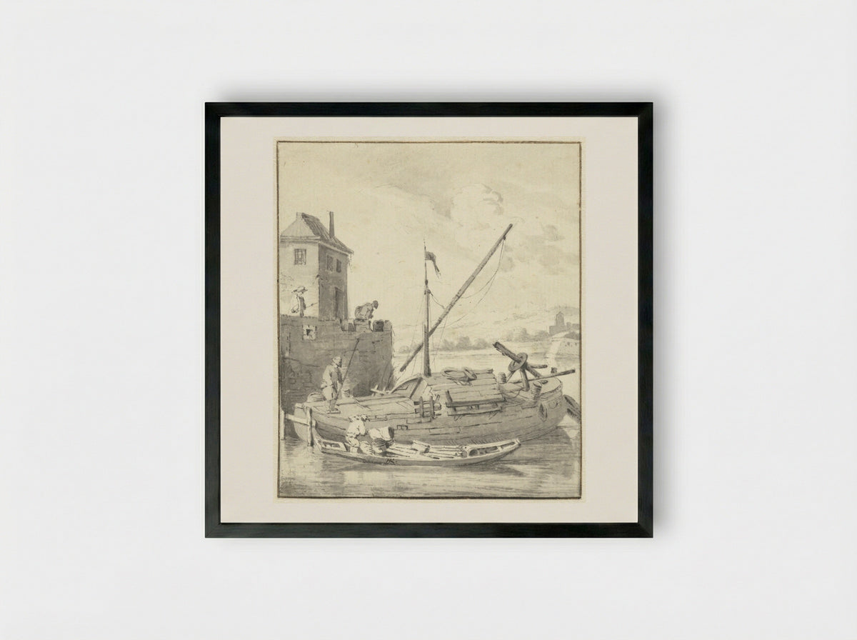Schuit bij een stadsmuur - Hendrik Rietschoof - Framed Print Black